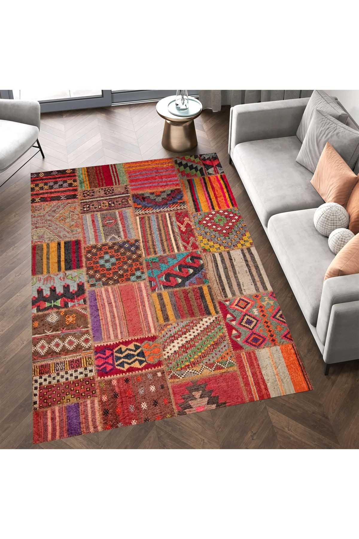 Aysu Koleksiyonu Çok Renkli Patchwork Görünümlü Dokuma Taban Modern Dekoratif Halı aysu15