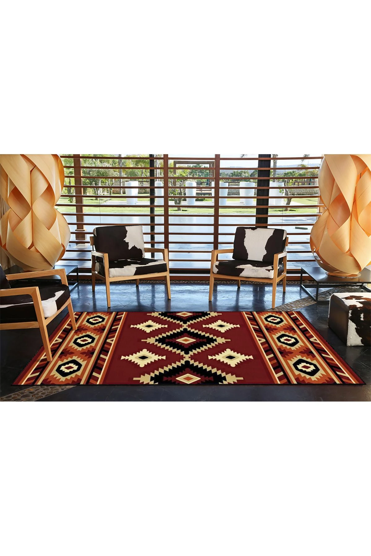 Baklavalı Kahverengi Geometrik Dekoratif ve Dokuma Taban Yıkanabilir Halı miravip8851