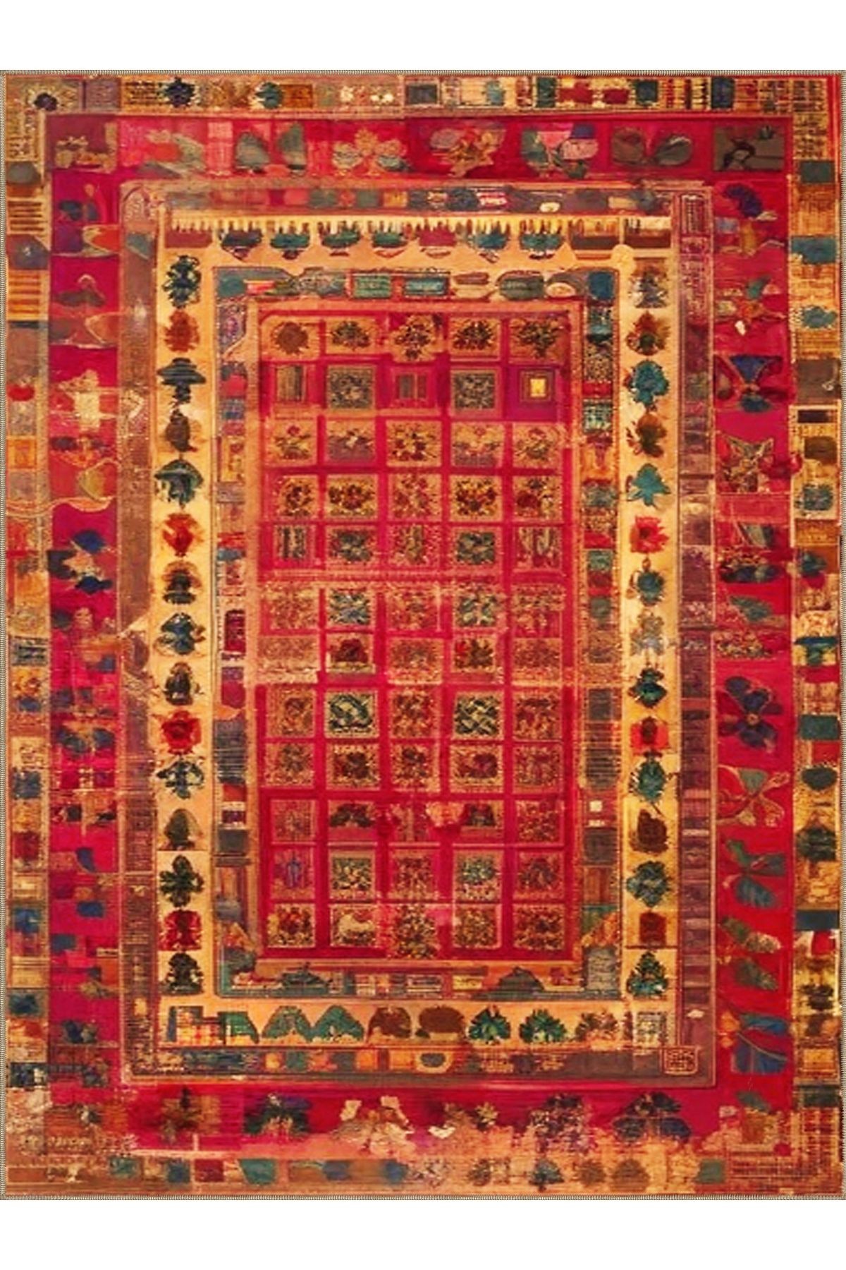 Royal Sıralı Soyut Şekiller Desenli Püskül Detaylı Dokuma Taban Dekoratif Halı royal32
