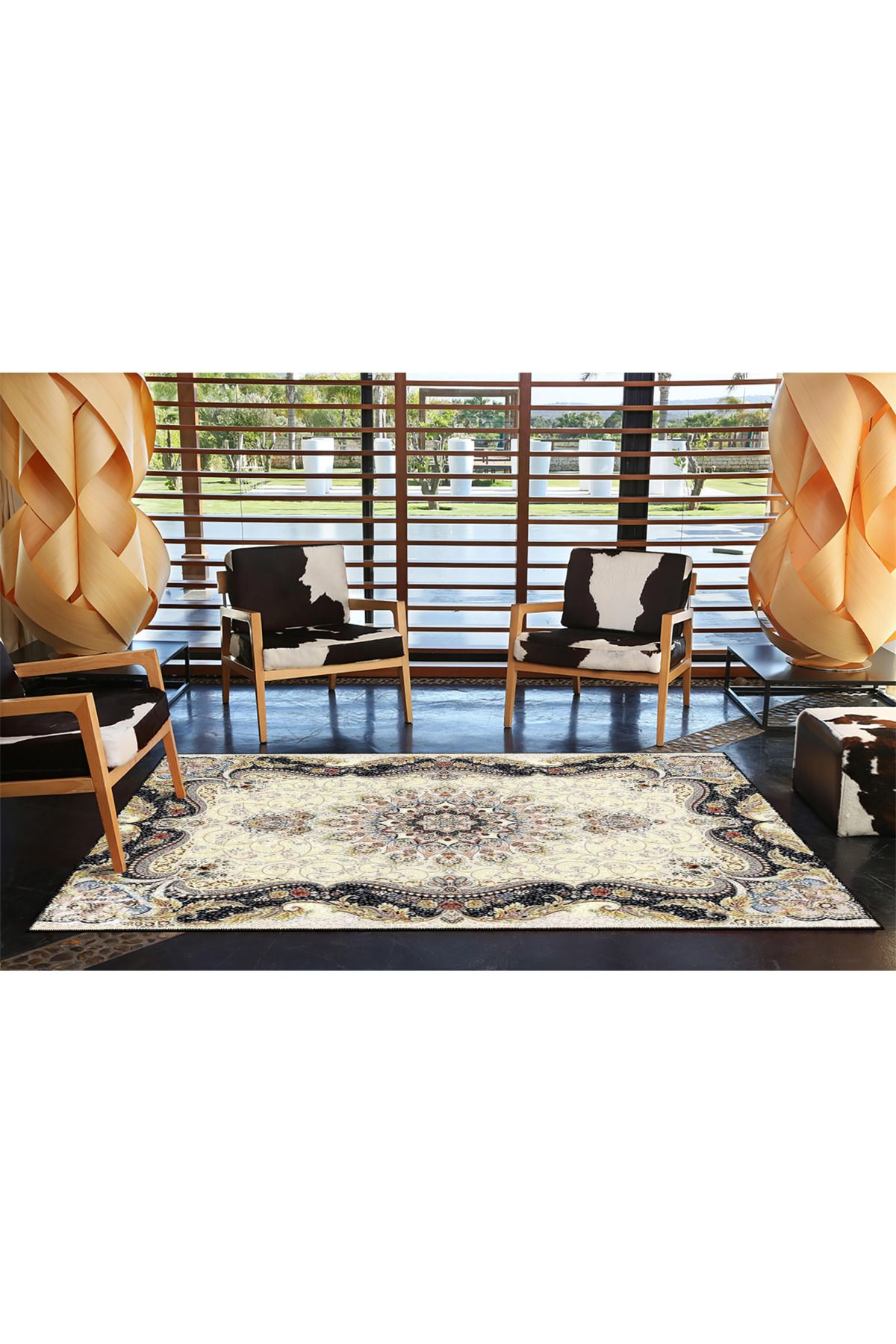 Krem Geleneksel Renkli Desenli Modern Desenli Dokuma Taban ve Dekoratif Yıkanabilir Halı miravip8641