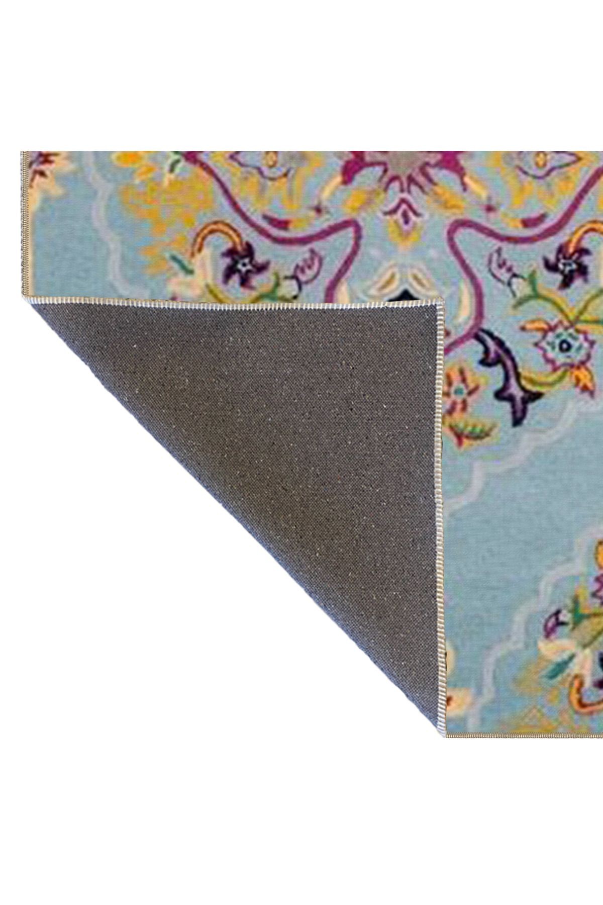 Açık Mavi Sarı Temalı Geleneksel Motif Çiçek Desenli Vintage Dekoratif Halı 4705