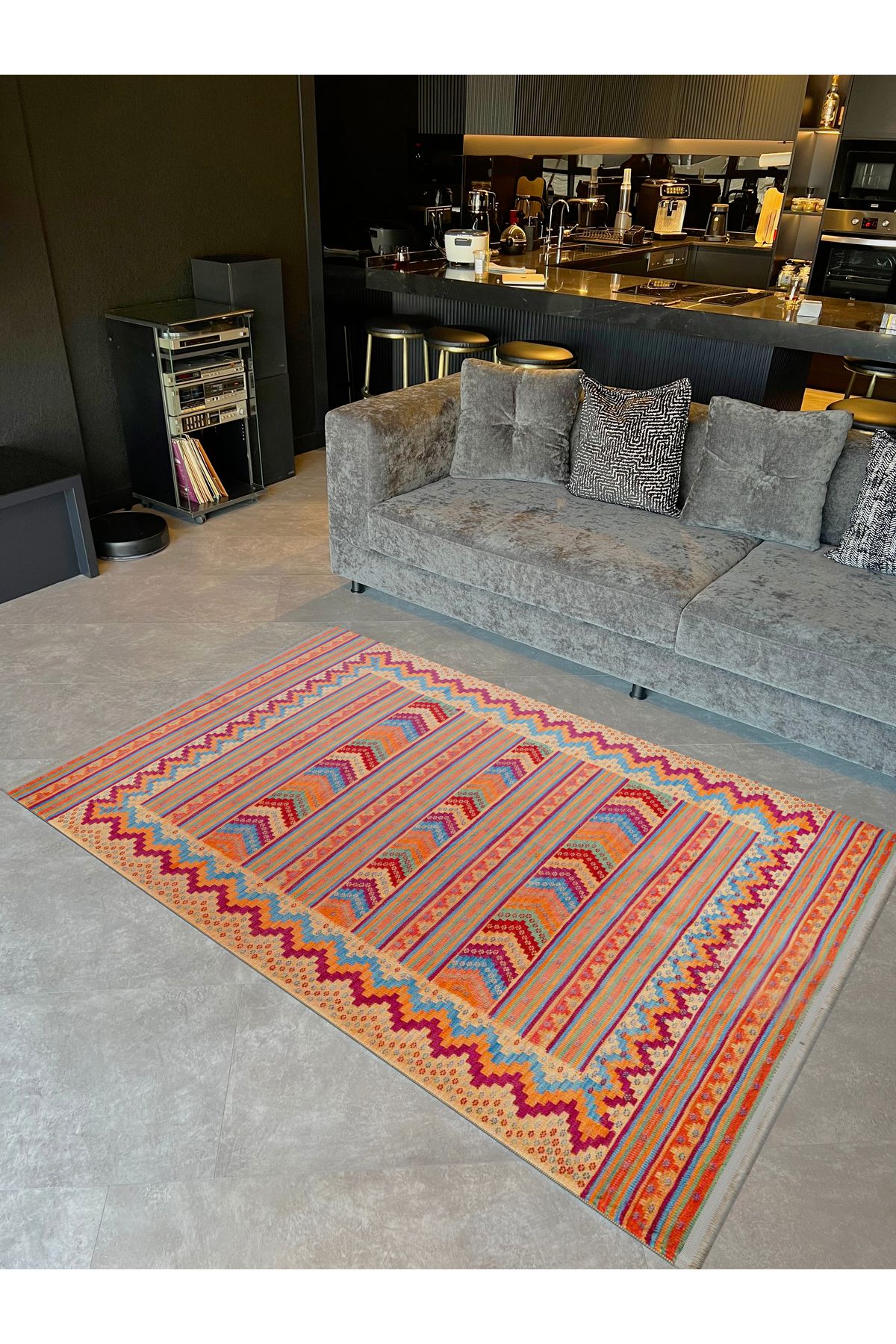 Güney Koleksiyonu Çok Renkli Karma Geometrik Motifler Desenli Vintage Dekoratif Halı 26