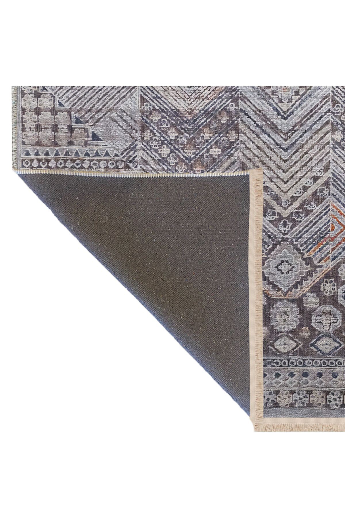 Açık Ton Gri Temalı Karma Geometrik Şekil Desenli Kreatif Vintage Dekoratif Halı 2396