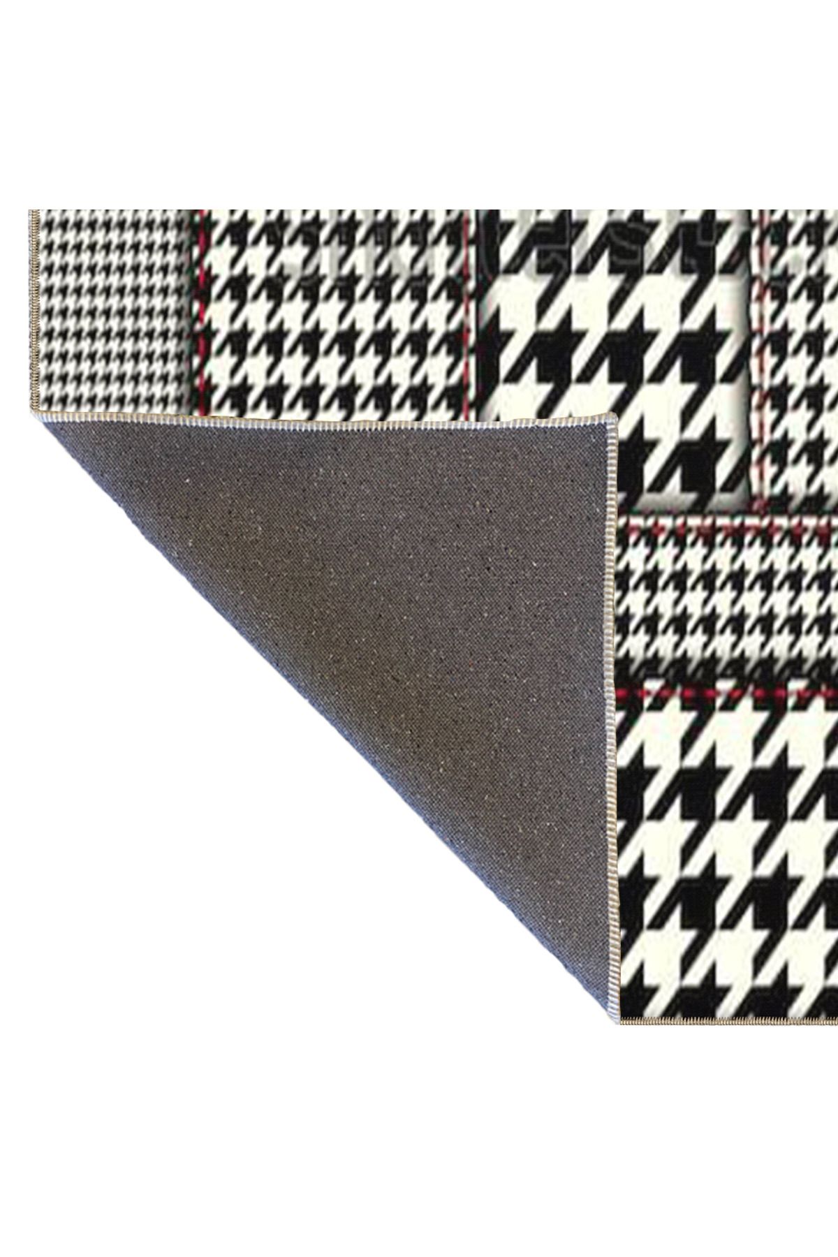 Gri Motifli Geometrik Dokuma Taban ve Dekoratif Yıkanabilir Halı miravip8506