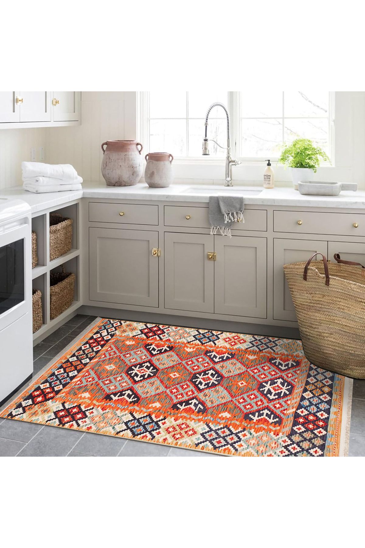 Güney Koleksiyonu Çok Renkli Geleneksel Motifler ve Etnik Desenli Vintage Dekoratif Halı 44