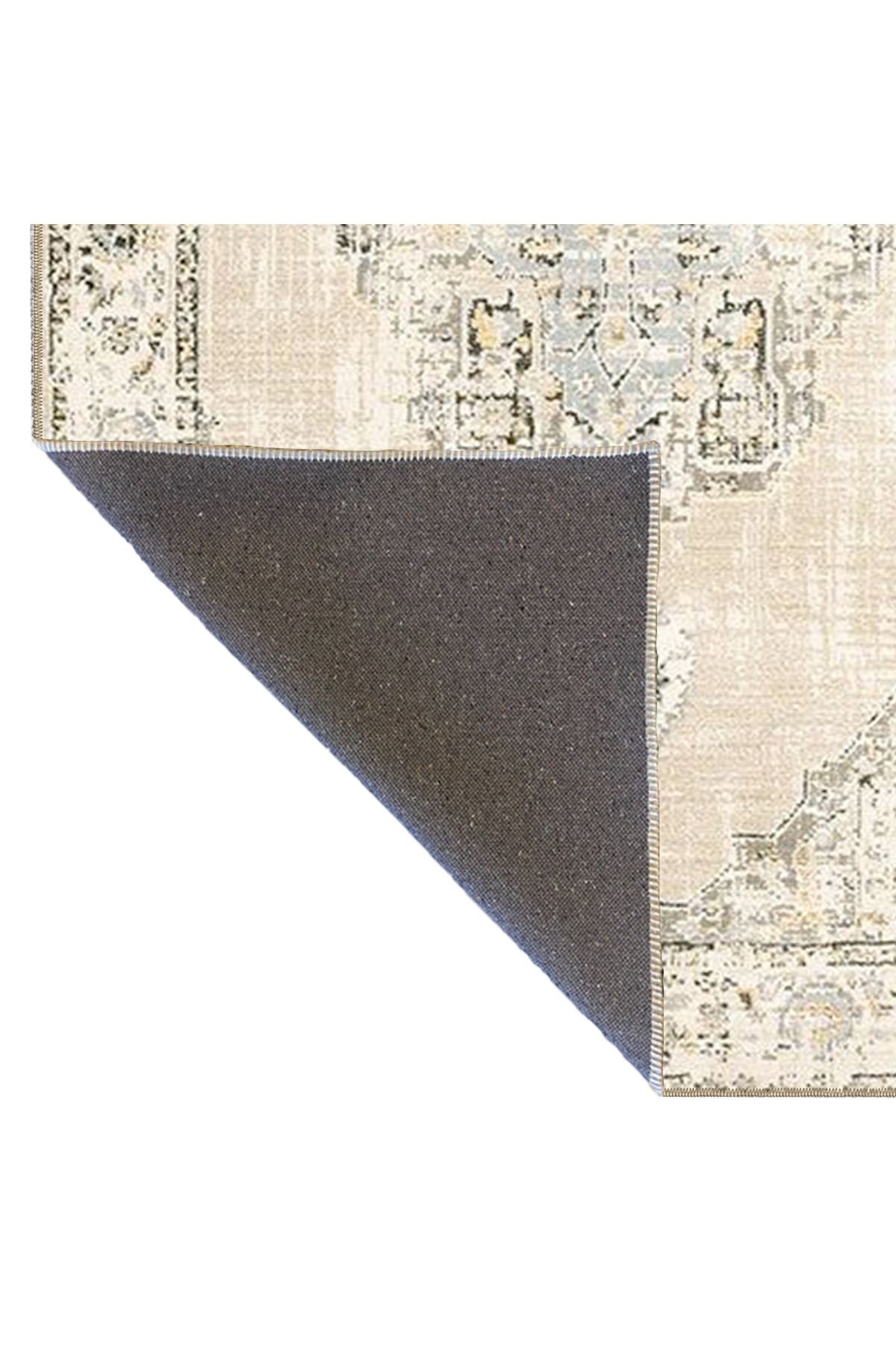 Bej Temalı Geleneksel Motif Desenli Vintage Dekoratif Halı 4601