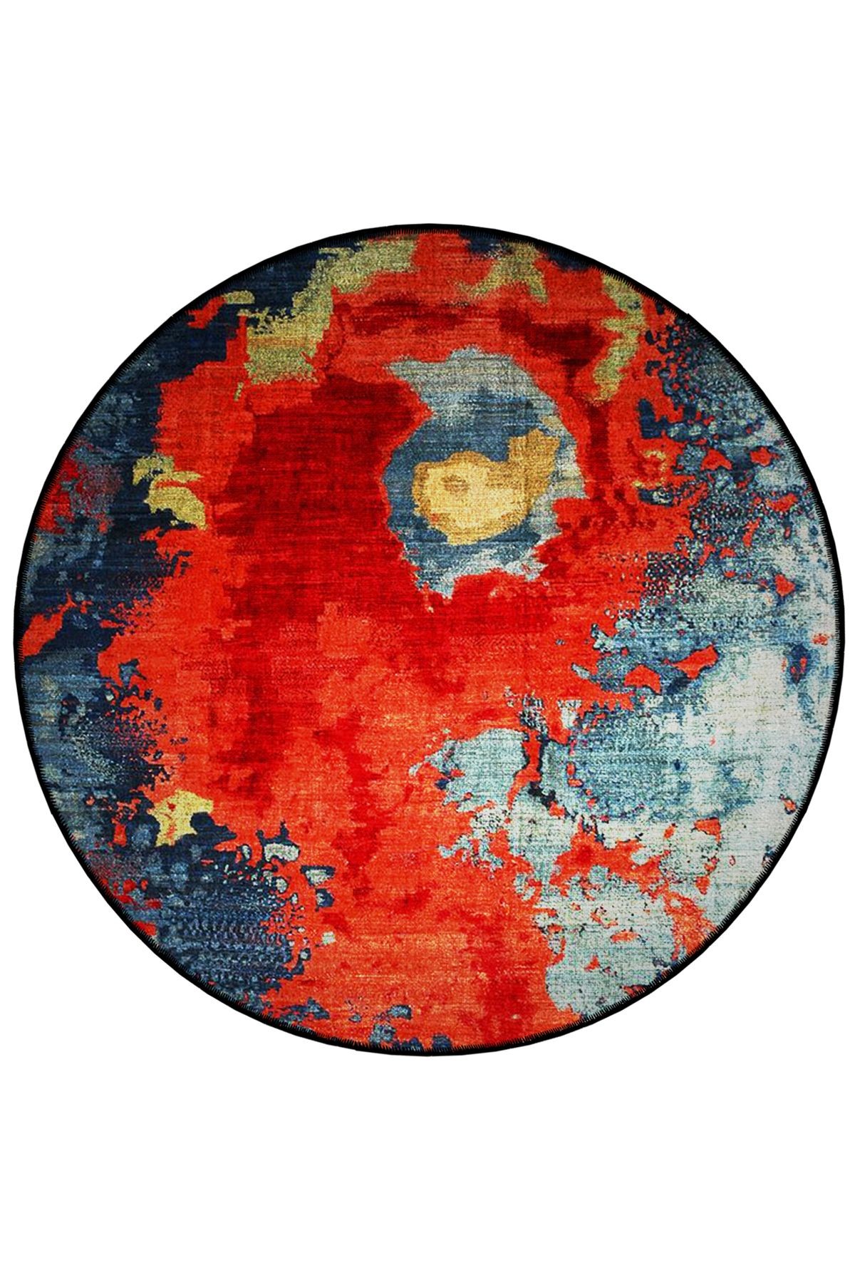 Kırmızı Temalı Soyut Abstract Desenli Yuvarlak Dokuma Taban Modern Dekoratif Halı 6185
