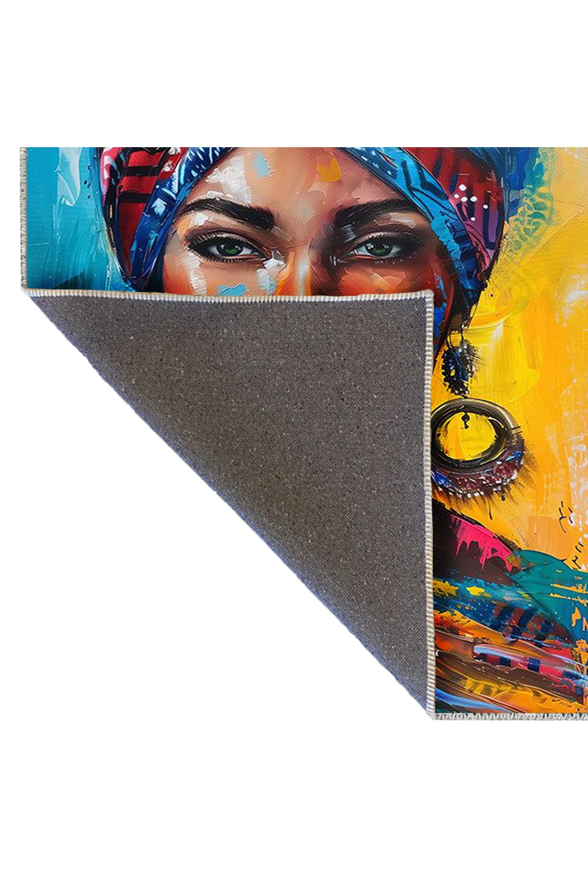 Buse Koleksiyonu Çok Renkli Yağlı Boya Görünümlü Kadın Detaylı Dokuma Taban Dekoratif Halı buse05