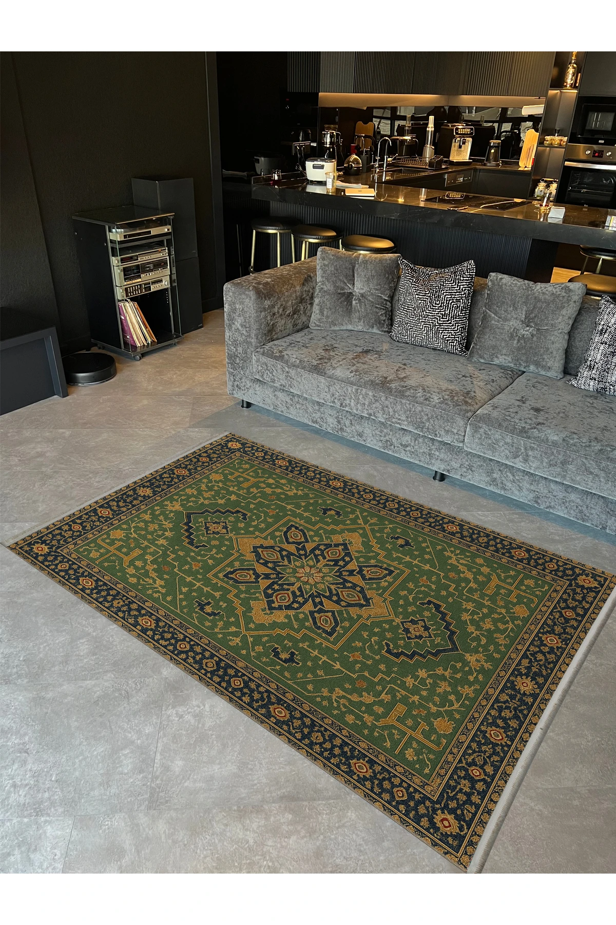 MOSSO Yeşil Temalı Geleneksel Motif Etnik Desenli Vintage Dekoratif Halı mosso405