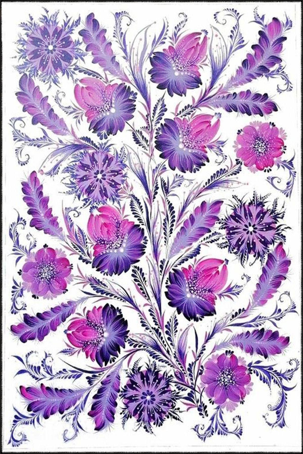 Mavi Mor Renkli Çiçekli Floral Modern Dekoratif Halı miravip164