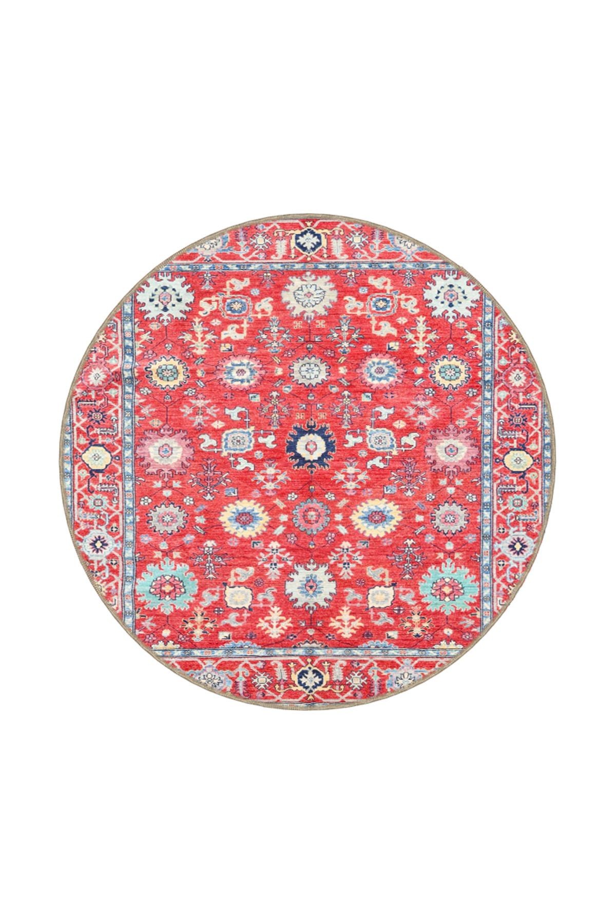 Kırmızı Bordürlü Floral Geleneksel Temalı Desenli Dokuma Taban Halı ve Yıkanabilir Halı aloha68