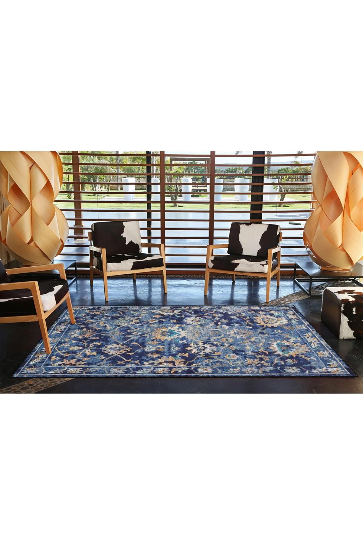 Floral Çiiçekli Mavi Renkli Dokuma Taban ve Dekoratif Halı miravip611