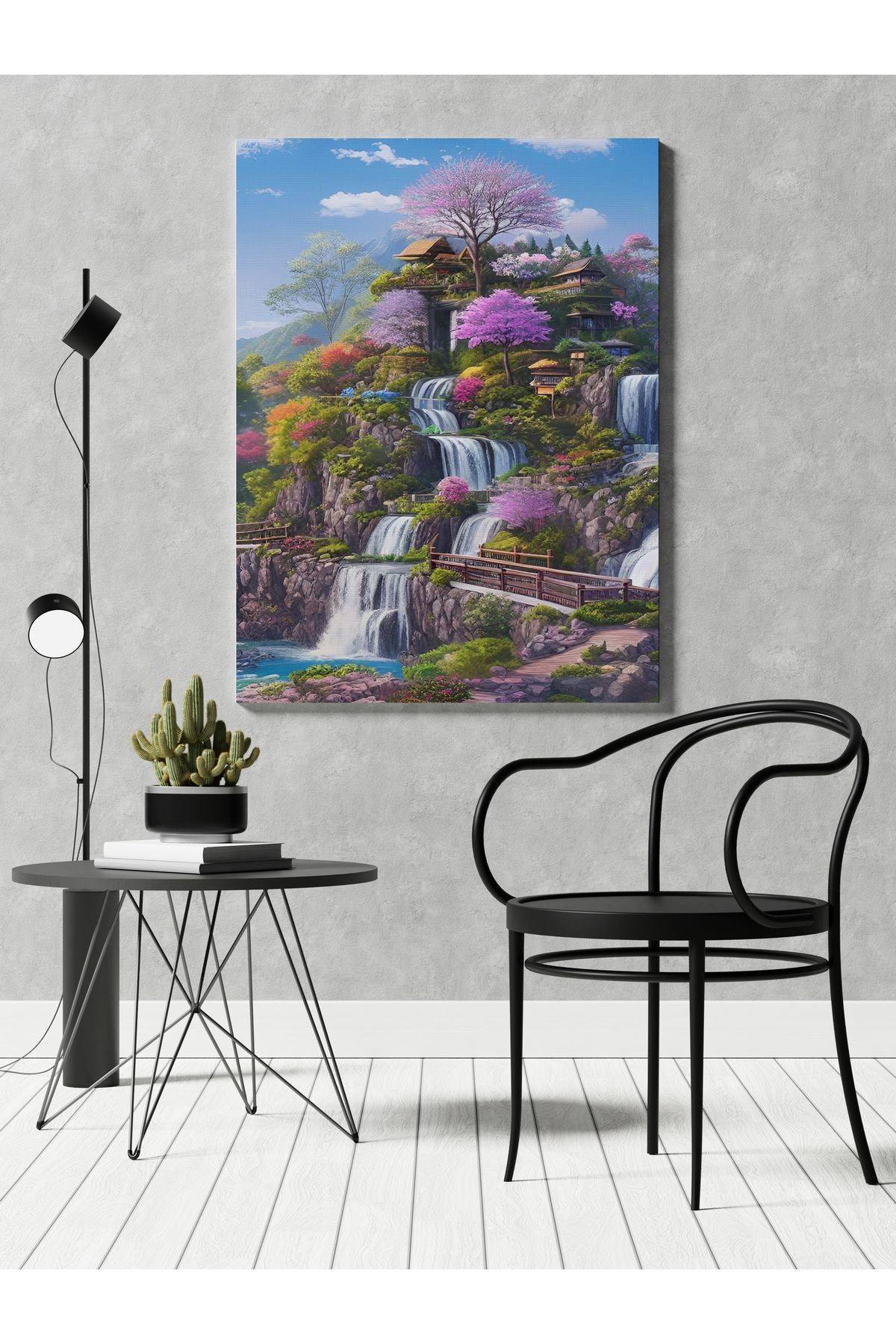 Kanvas Tablo Floral Mor ve Ev Desenli Modern Tablo