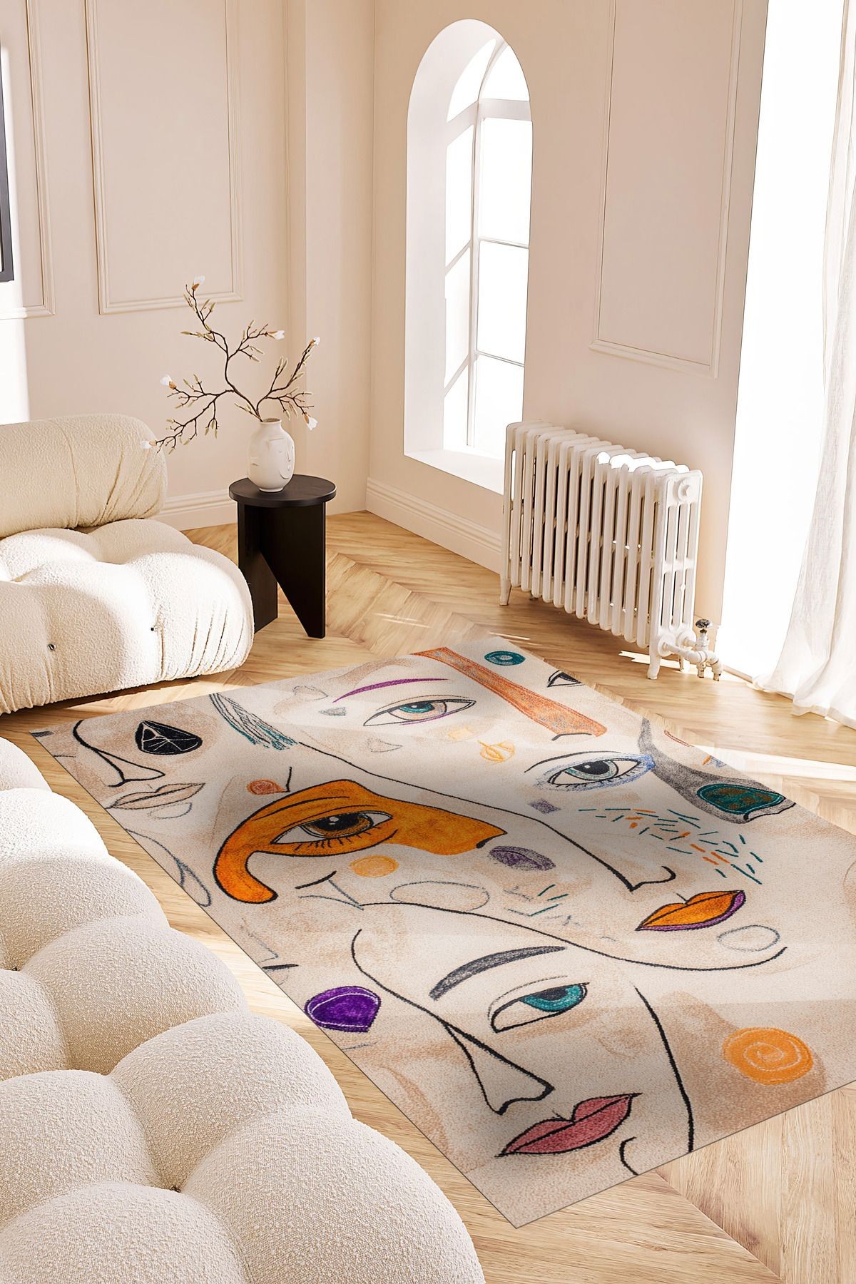 Musé Atelier Yüz El Çizimi Stil Sanatsal Tema Dokuma Taban Dekoratif Salon Halısı 713