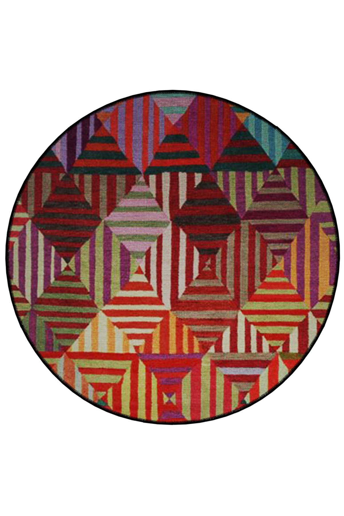 Çok Renkli Geometrik Desenli Yuvarlak Dokuma Taban Modern Dekoratif Halı 6131