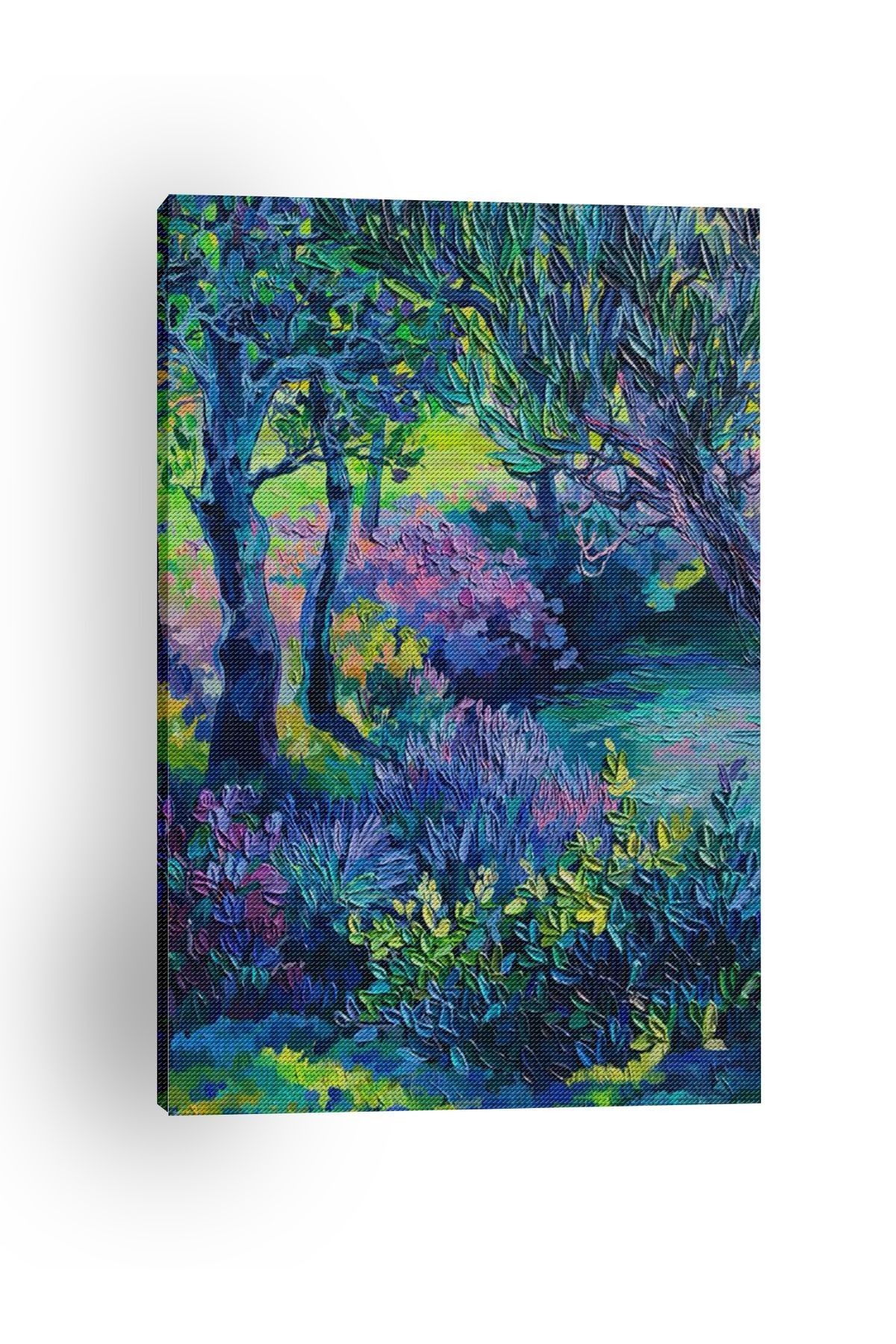 Kanvas Tablo Mavi Temalı Orman Doğa Çiçek Desenli Modern Tablo