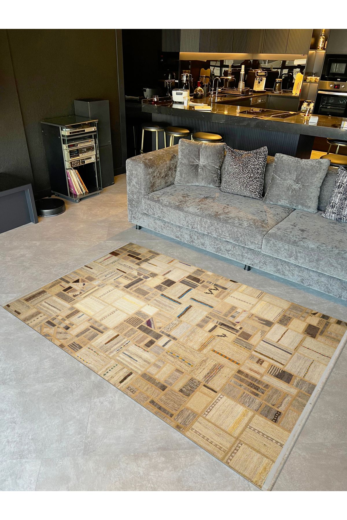 Kuzey Koleksiyonu Çok Renkli Şekiller Desenli Dokuma Taban Dekoratif Halı kuzey47