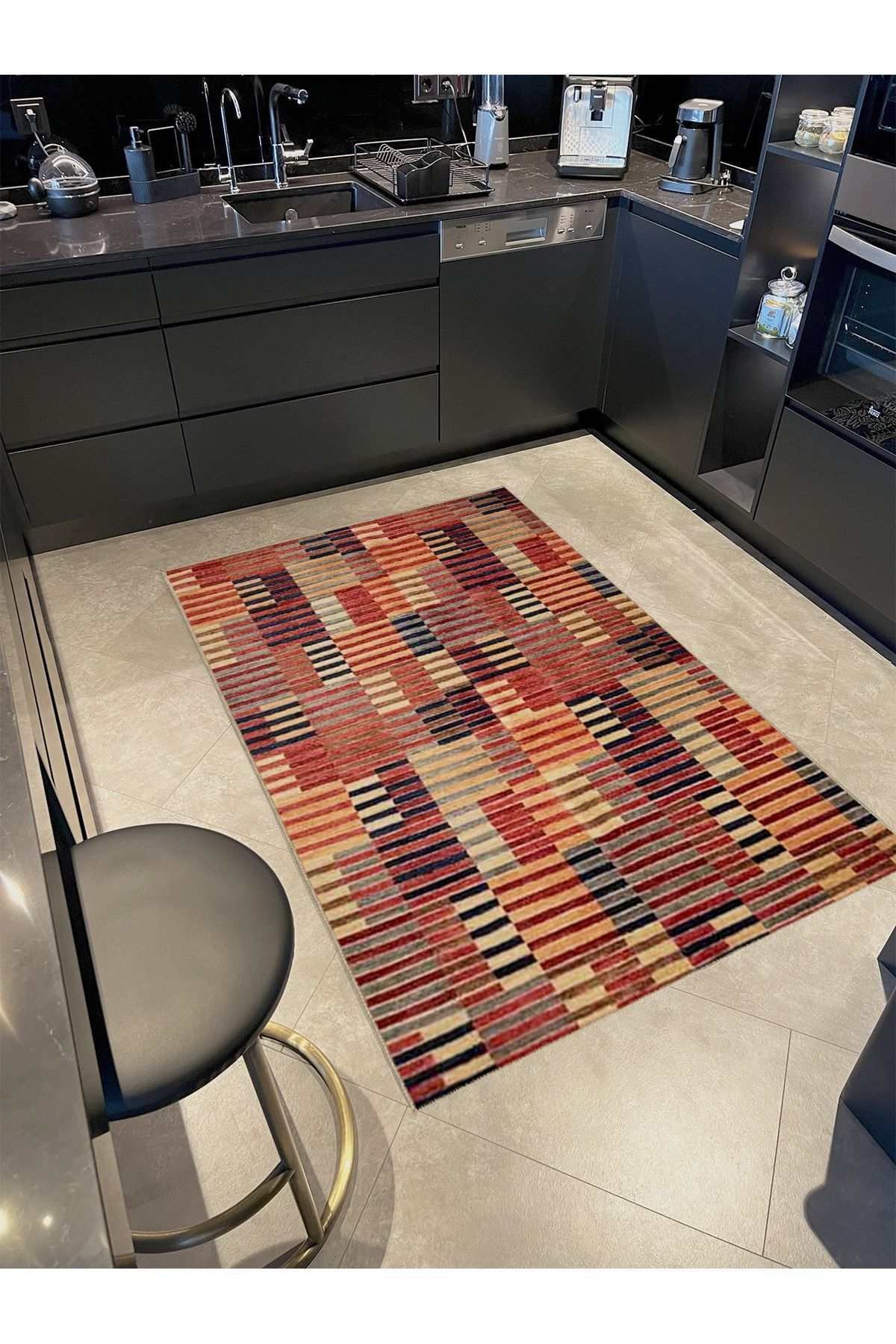 Ametist Serisi Çok Renkli Çizgili Patchwork Desenli Dokuma Taban Modern Dekoratif Halı ametist49