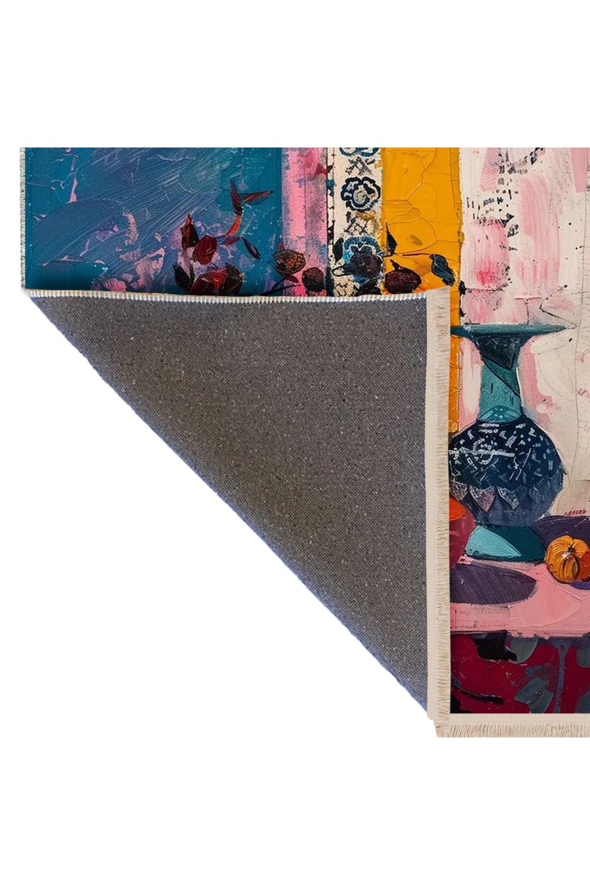 Asena Koleksiyonu Pastel Renkler Sanatsal Piknik Masası ve Vazo Desenli Modern Dekoratif Halı 38