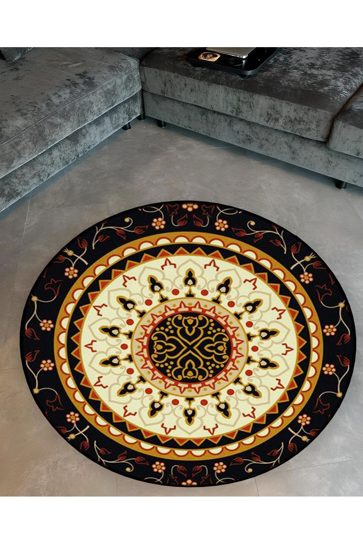 Mira Yuvarlak Renkli Çok Renkli Etnik Desenli Dokuma Taban Modern Dekoratif Halı 5542