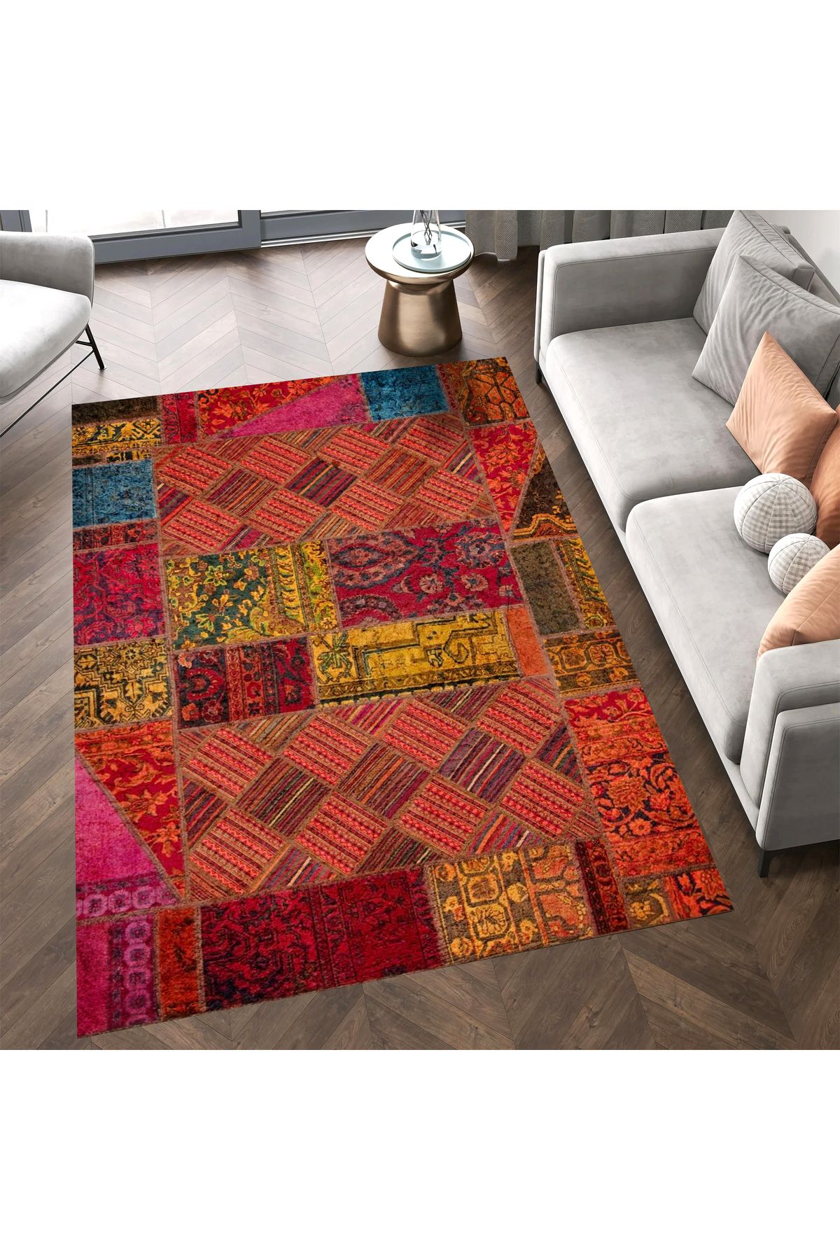 Cansu Koleksiyonu Patchwork Görünümlü Çok Renkli Dokuma Taban Modern Dekoratif Halı cansu08