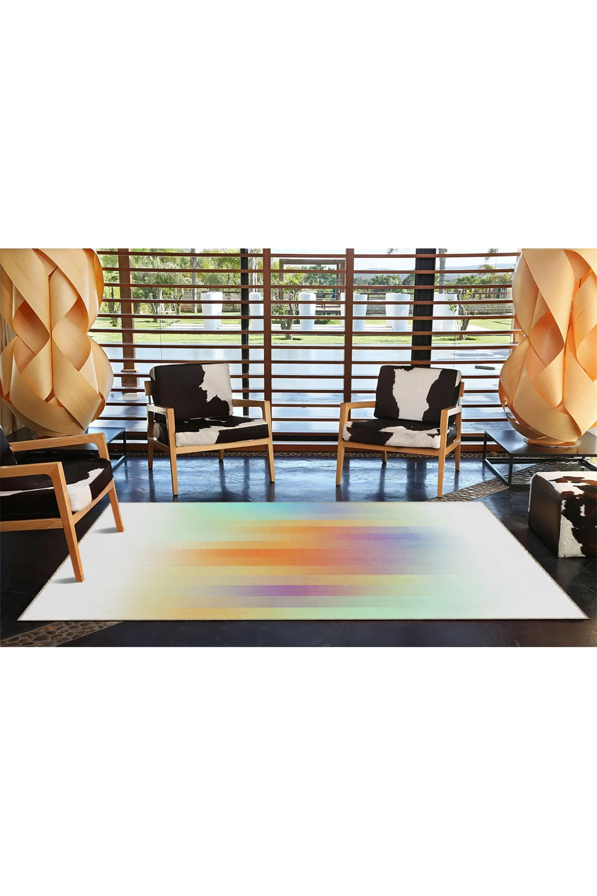 Çok Renkli Soyut Desenli Dekoratif ve Yıkanabilir Halı miravip9261