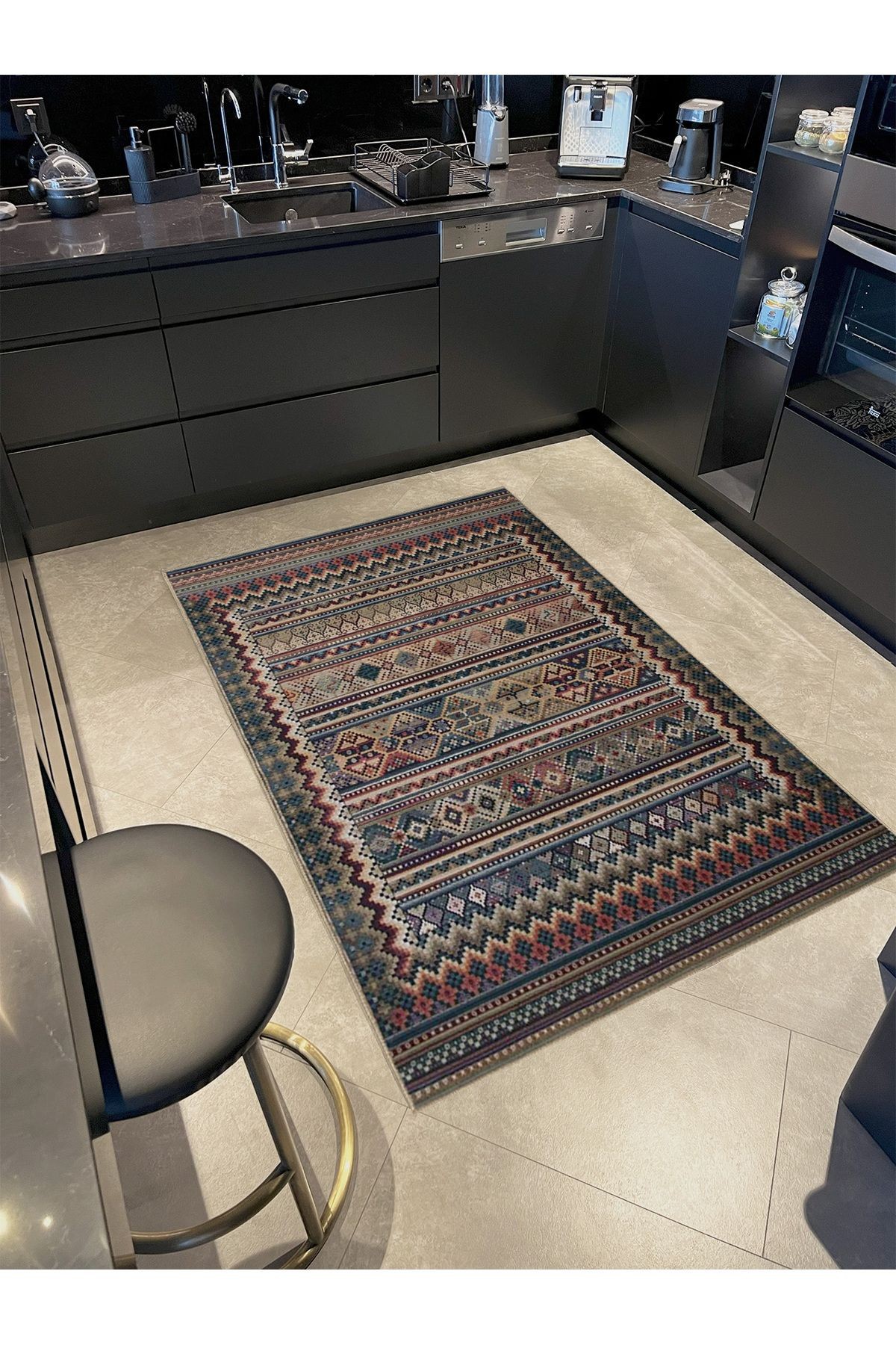 Ametist Serisi Koyu Tonlarda Motifler Detaylı Vintage Desen Dokuma Taban Dekoratif Halı ametist57
