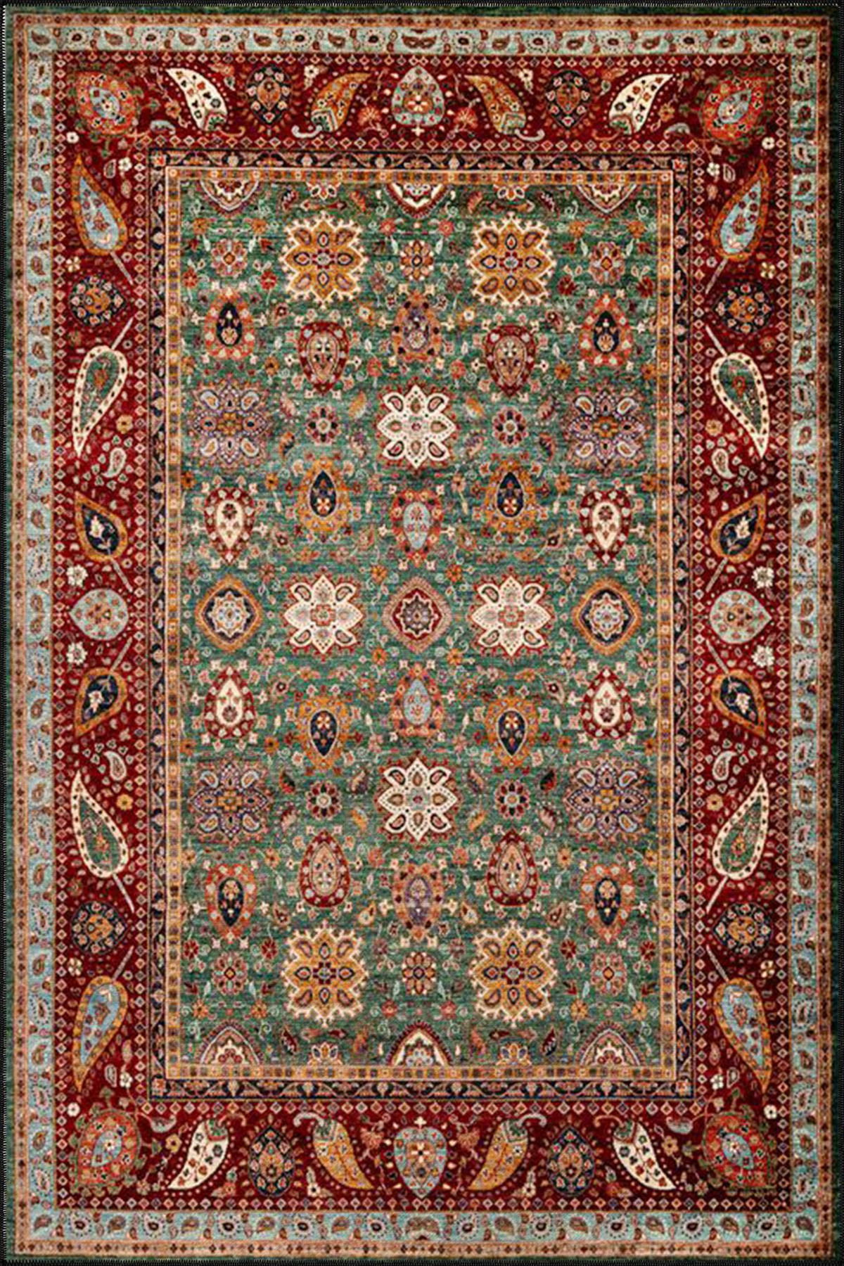 Kırmızı Tonlarda Geleneksel Gül Desenli Dokuma Taban ve Dekoratif Halı miravip68