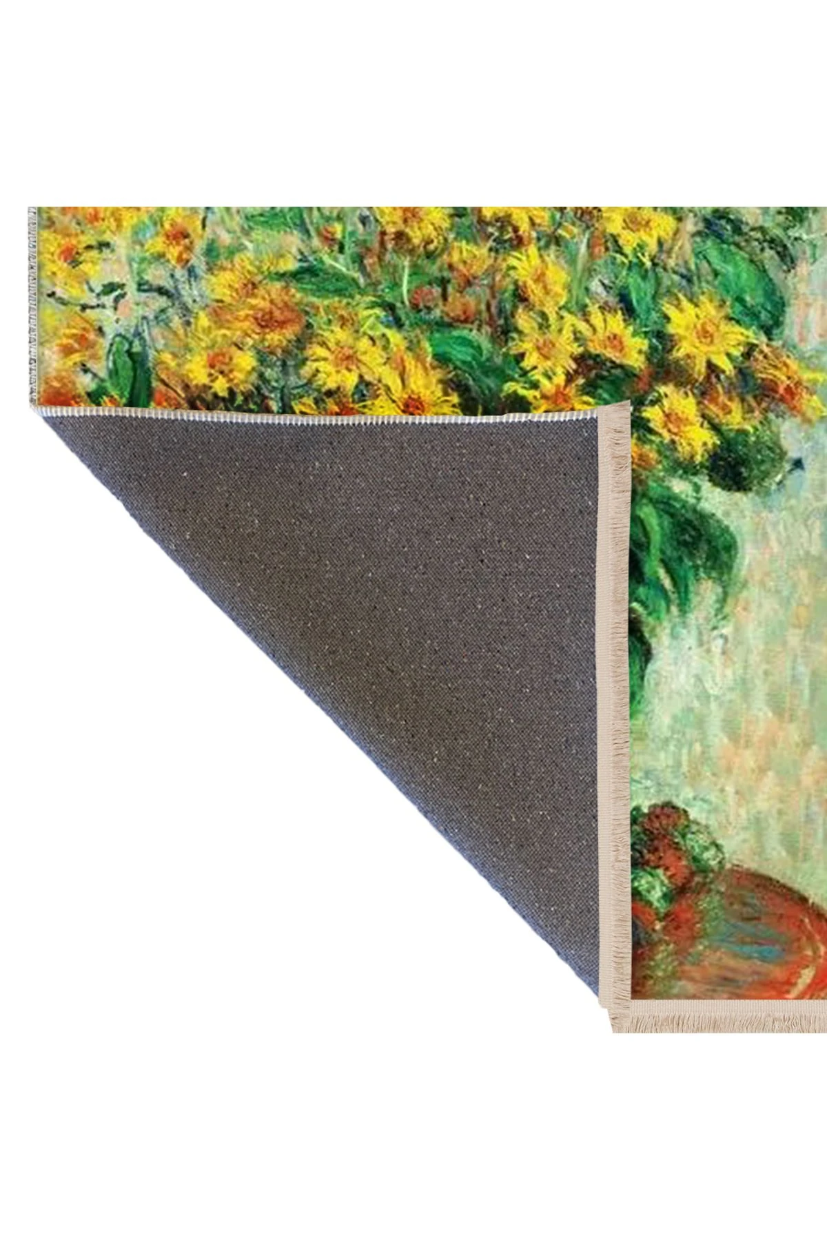 Yılmaz Koleksiyonu Sarı Temalı Öküzgözü Çiçeği ve Yapraklar Desenli Kreatif Modern Dekoratif Halı 02