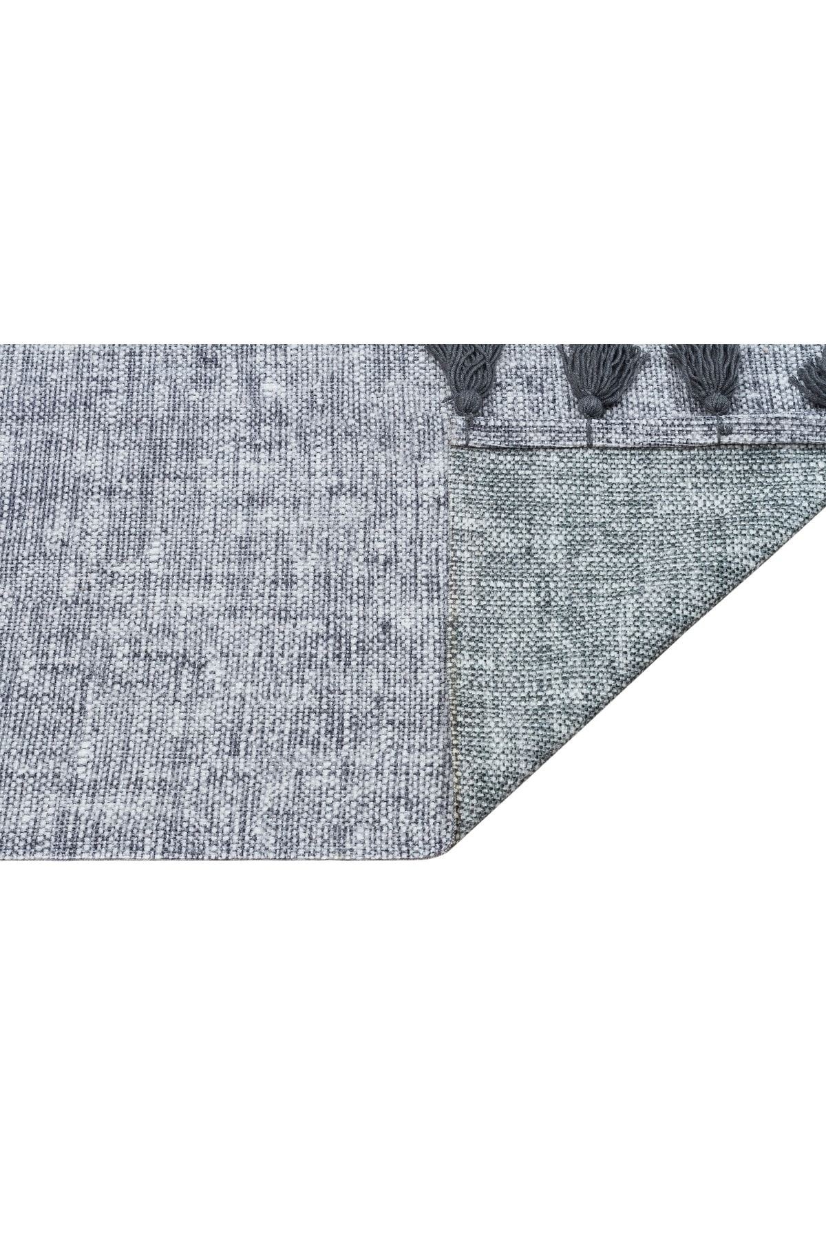 Moroccan 9008 Gri Hasır Görünüm Gri Püsküllü Modern Kilim