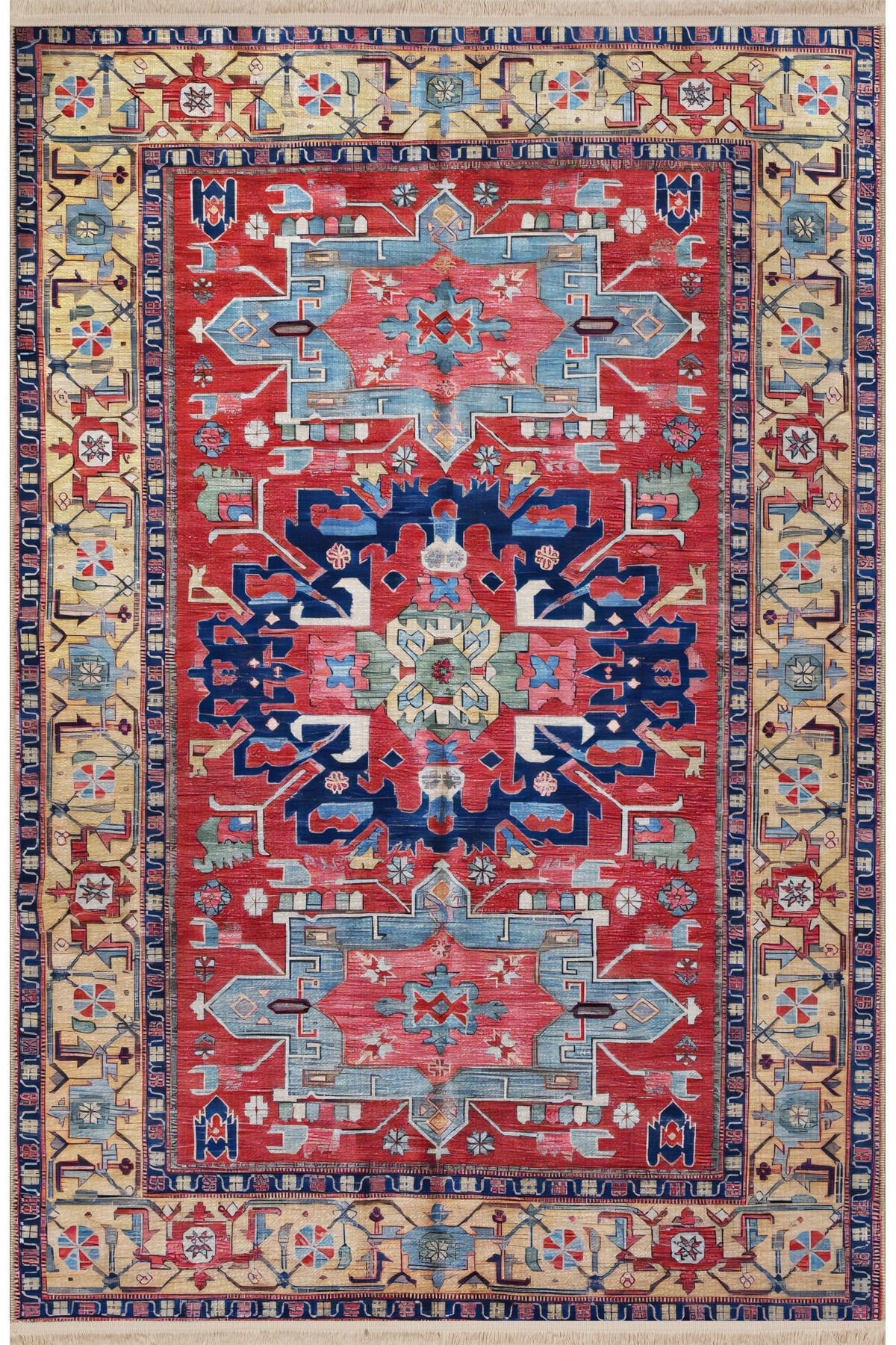Çok Renkli Geleneksel Motif Etnik Desenli Vintage Dekoratif Halı 2419