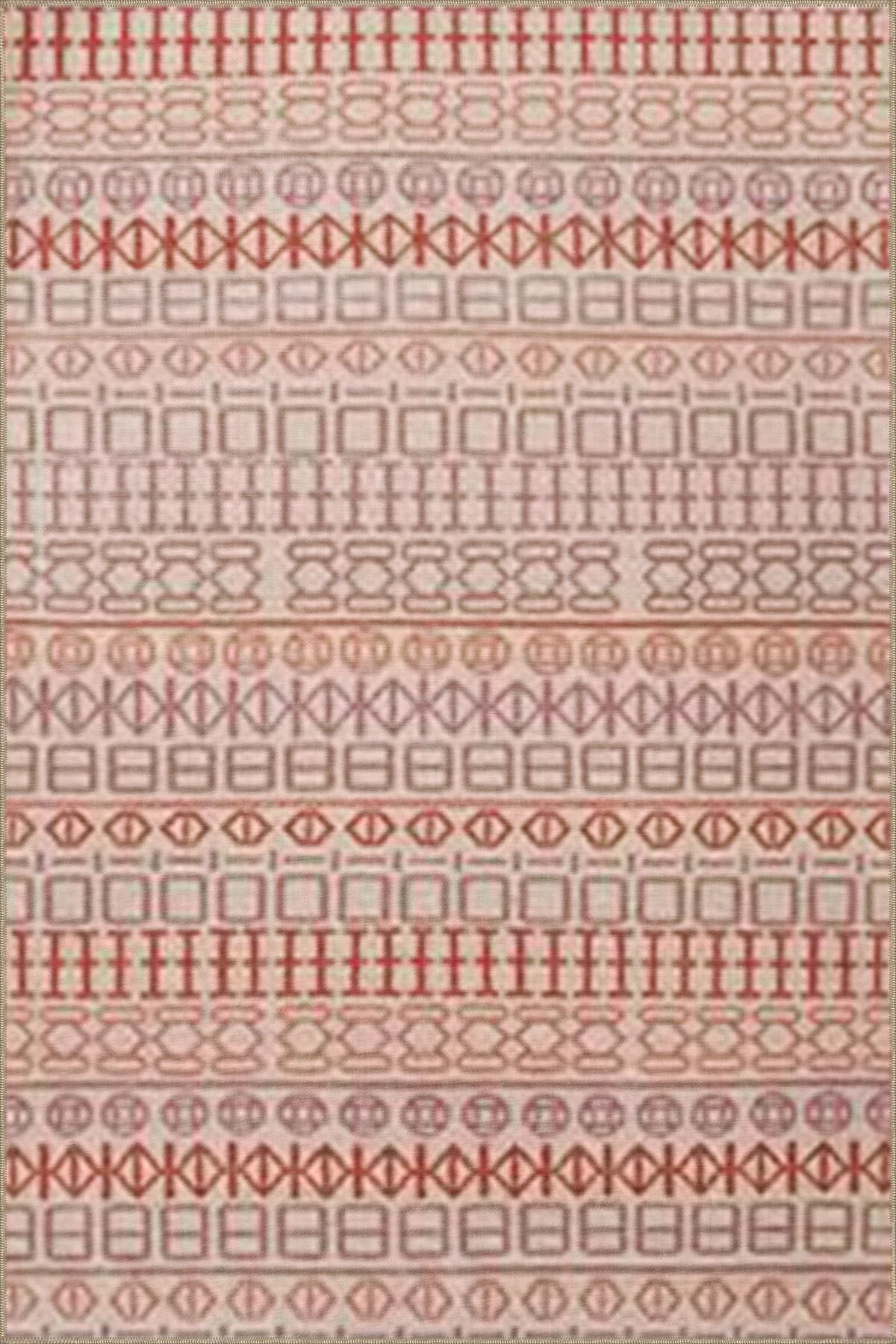 Etnik Pembe Renkli Desenli Modern Dekoratif Halı 4451