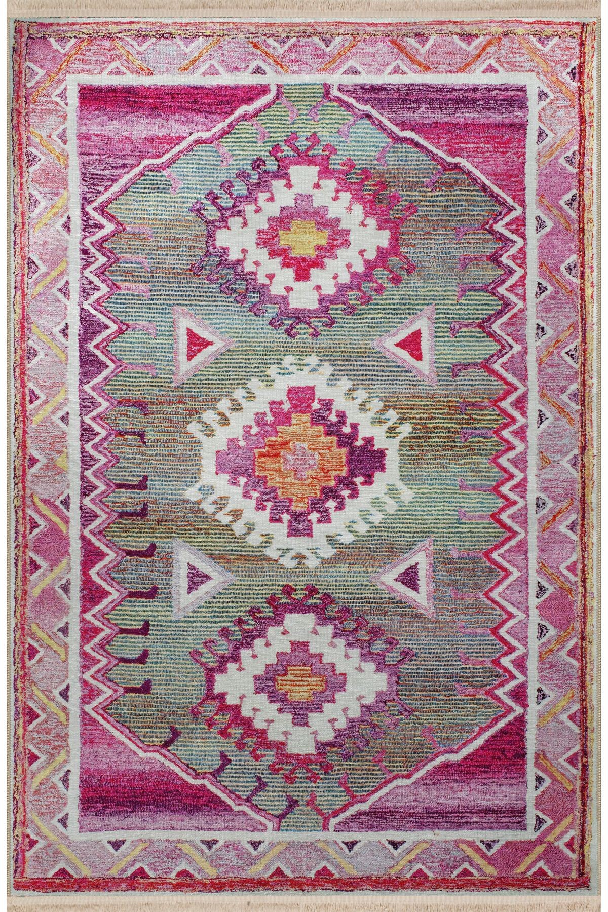 Gri Pembe Temalı Hasır Tasarım Geleneksel Motif Desenli Vintage Dekoratif Halı 2659