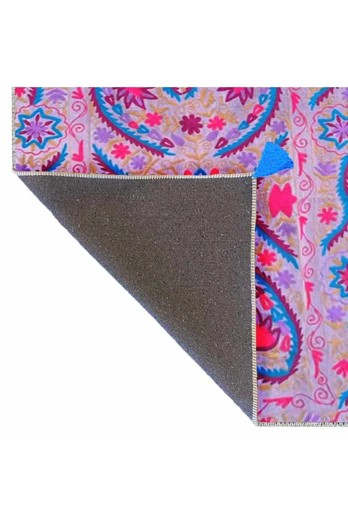 Haryana Koleksiyonu Pembe Mavi Tonlarda Karma Figürler Desenli Dokuma Taban Modern Dekoratif Halı 12