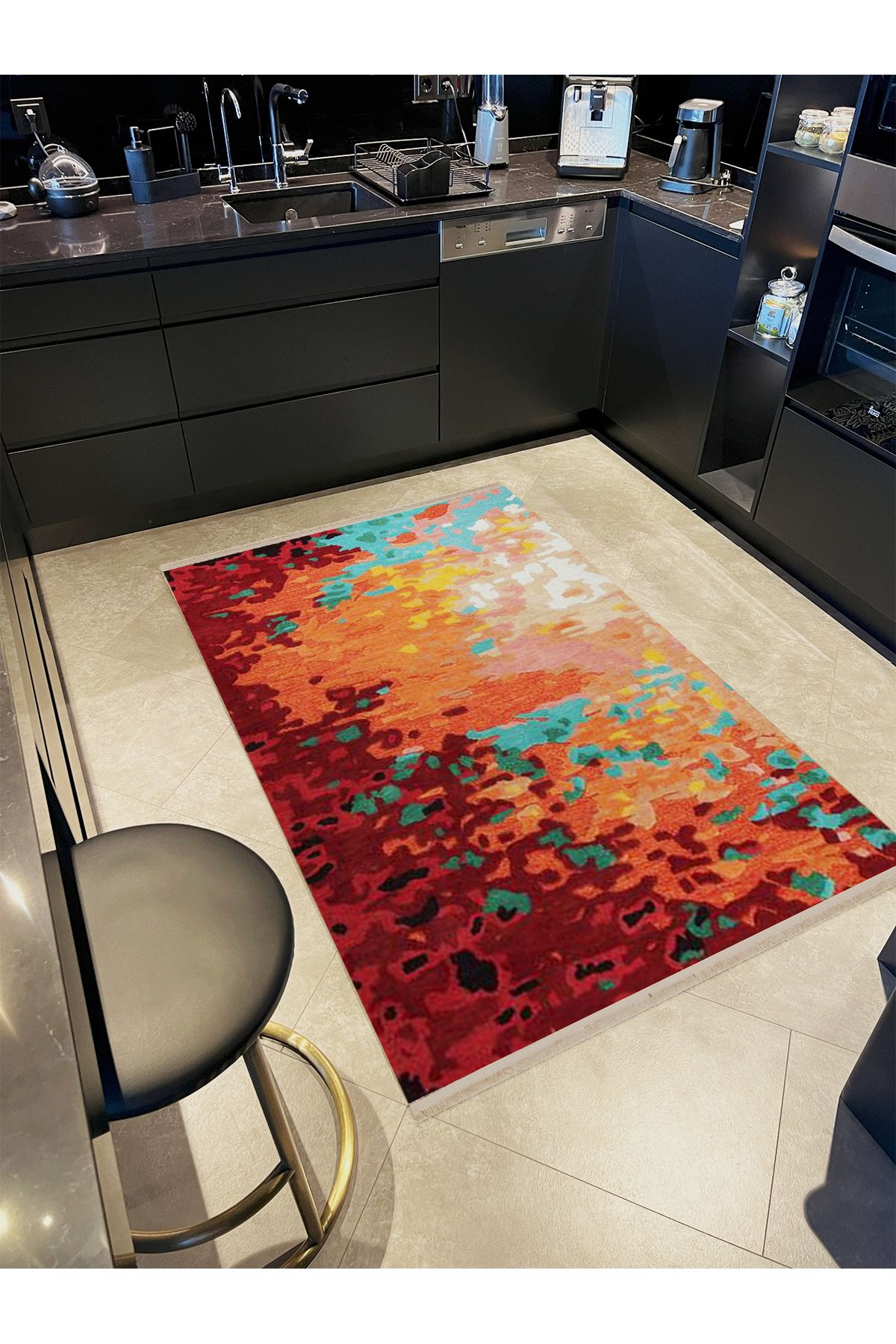 Güney Koleksiyonu Çok Renkli Soyut Abstract Desenli Kreatif Modern Dekoratif Halı 10