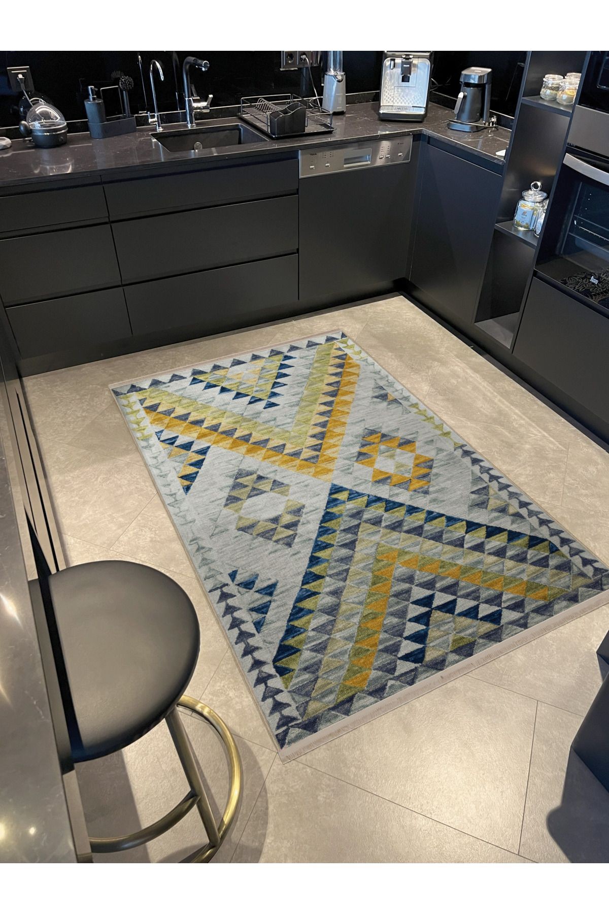 Açık Ton Çok Renkli Geometrik Desenli Kreatif Vintage Dekoratif Halı 2814