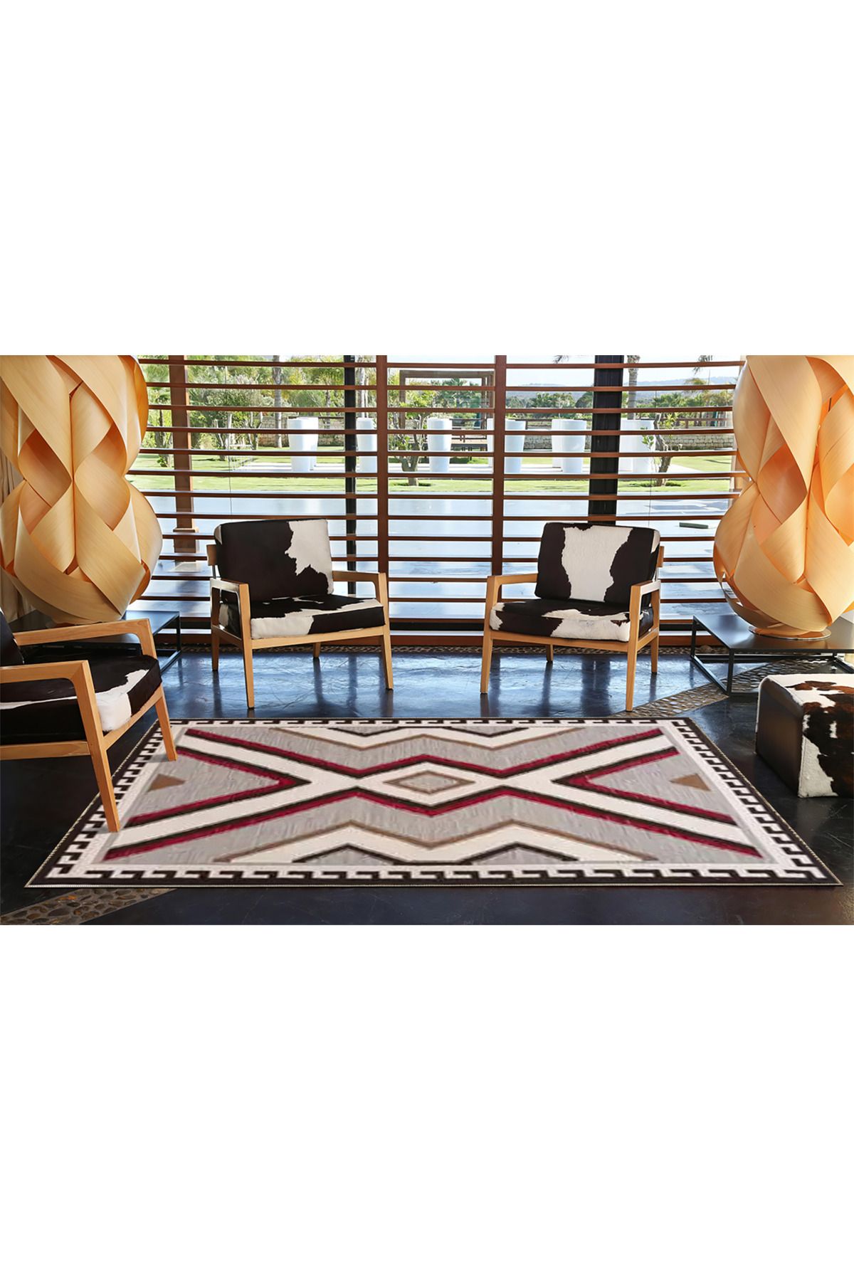 Gri Temalı Karma Geometrik Desenli Vintage Dekoratif Halı 3520