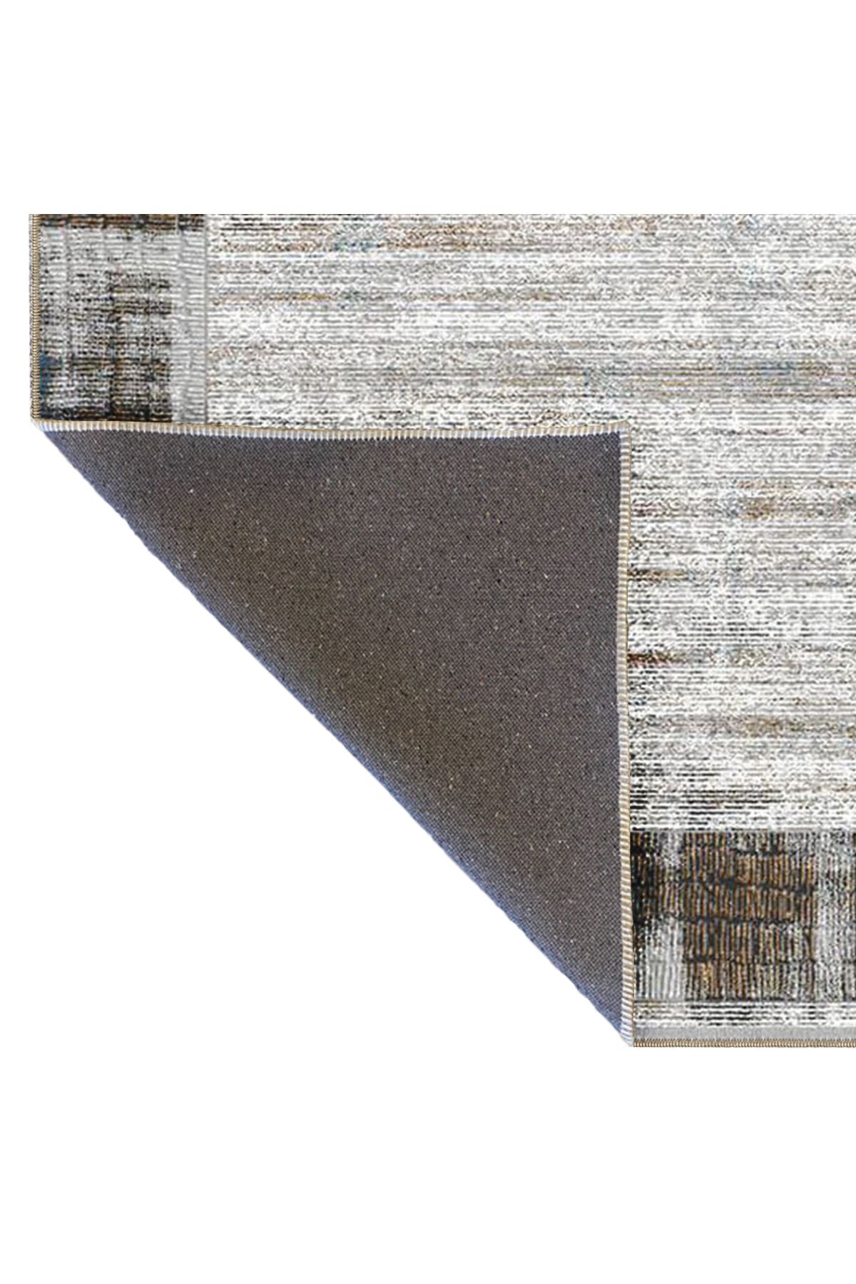 Bej Kahve Temalı Çizgili Soyut Desenli Modern Dekoratif Halı 4880