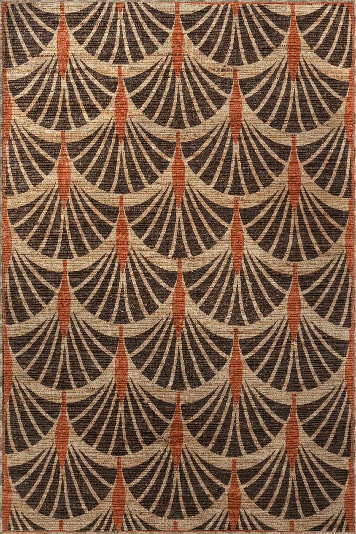 Kahve Gri Temalı Spiral Şekil Desenli Modern Dekoratif Halı 2145