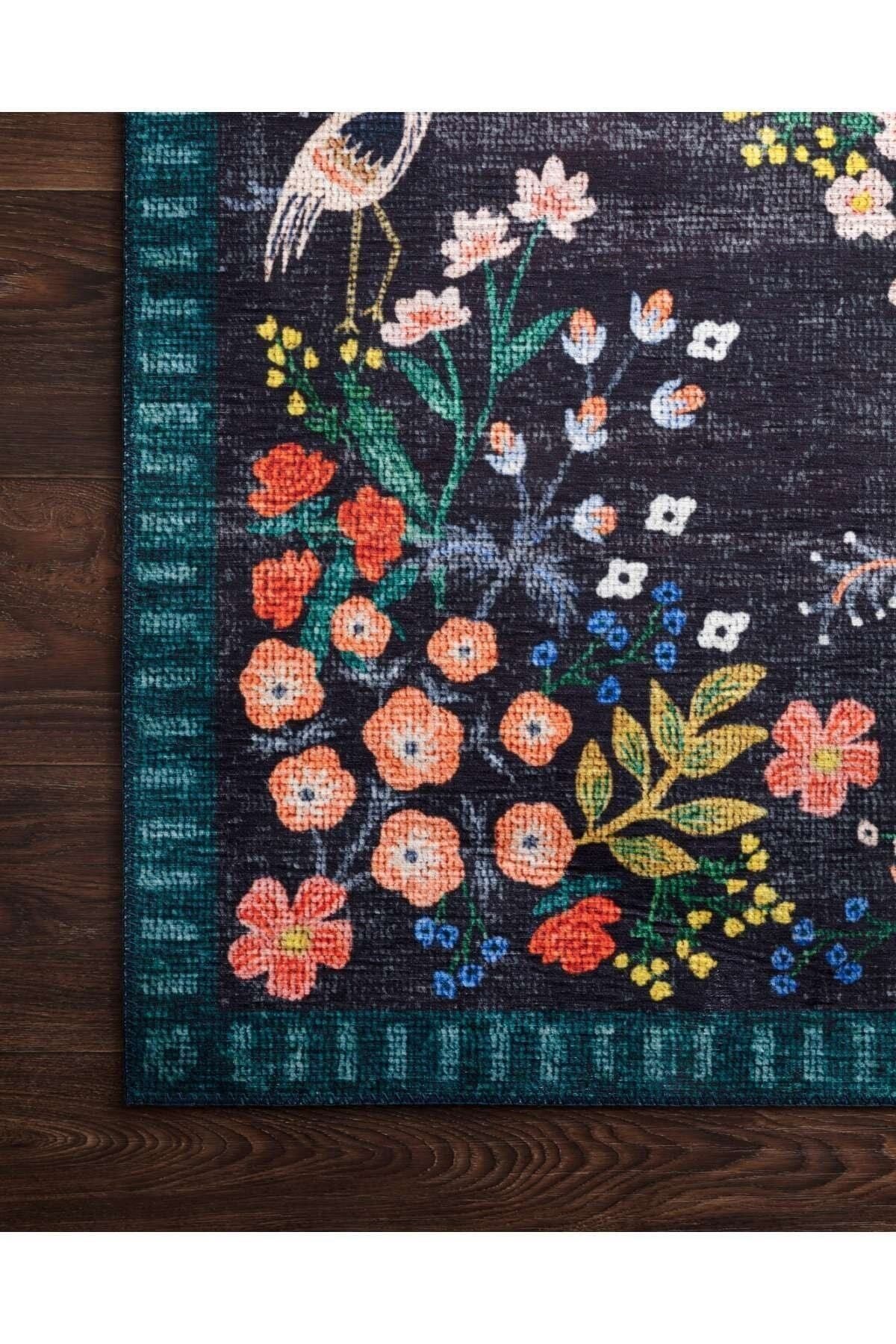 Floral Çok Renkli Çiçek Desenli Renkli Dokuma Taban Halı 1309
