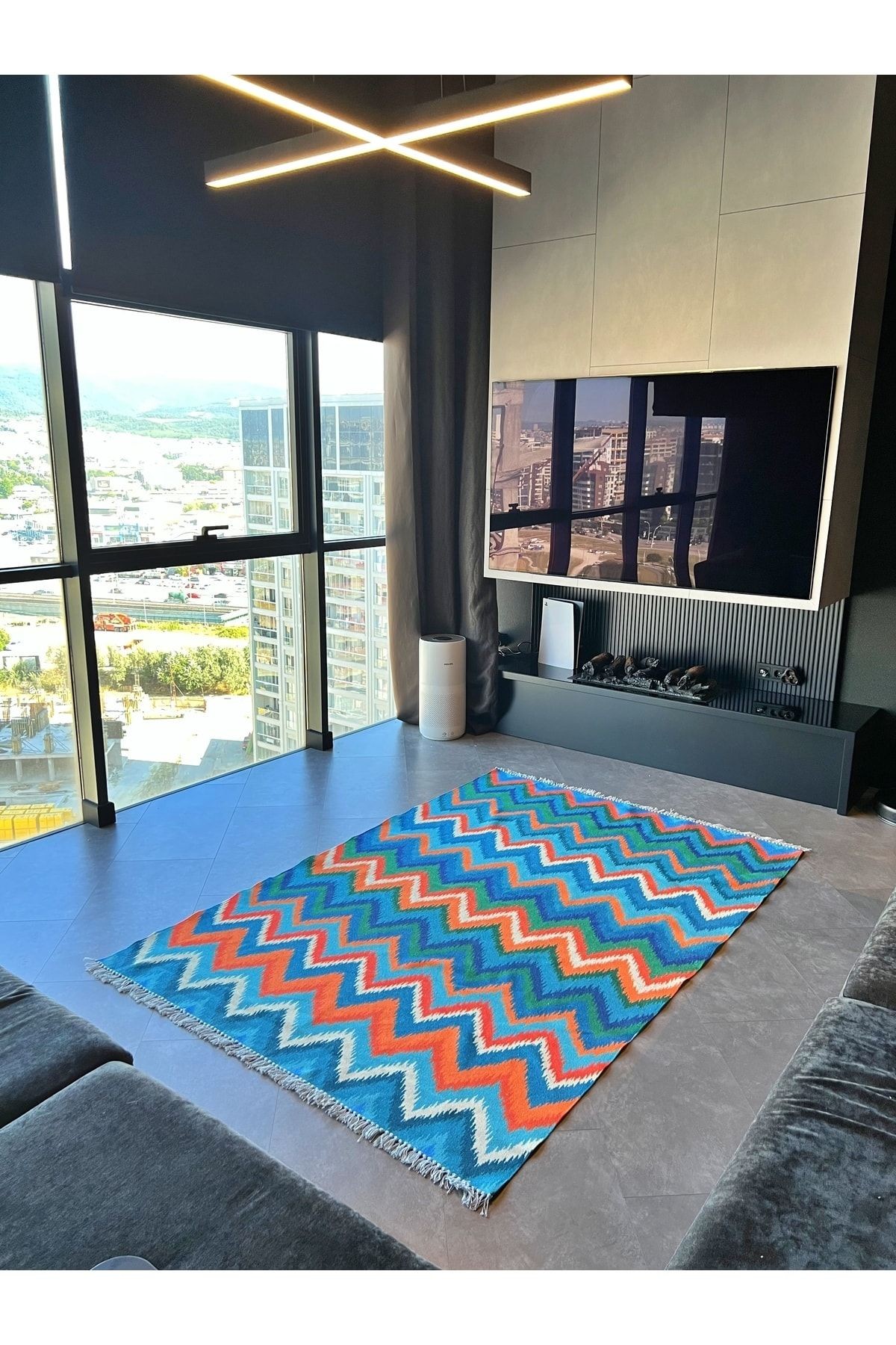 Cotton Zigzag Desenli Çok Renkli Kilim 542
