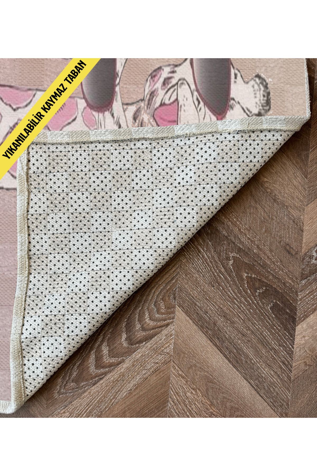 Bej Pudra Temalı Soyut Zürafa Desenli Modern Dekoratif Banyo Paspası 90×60