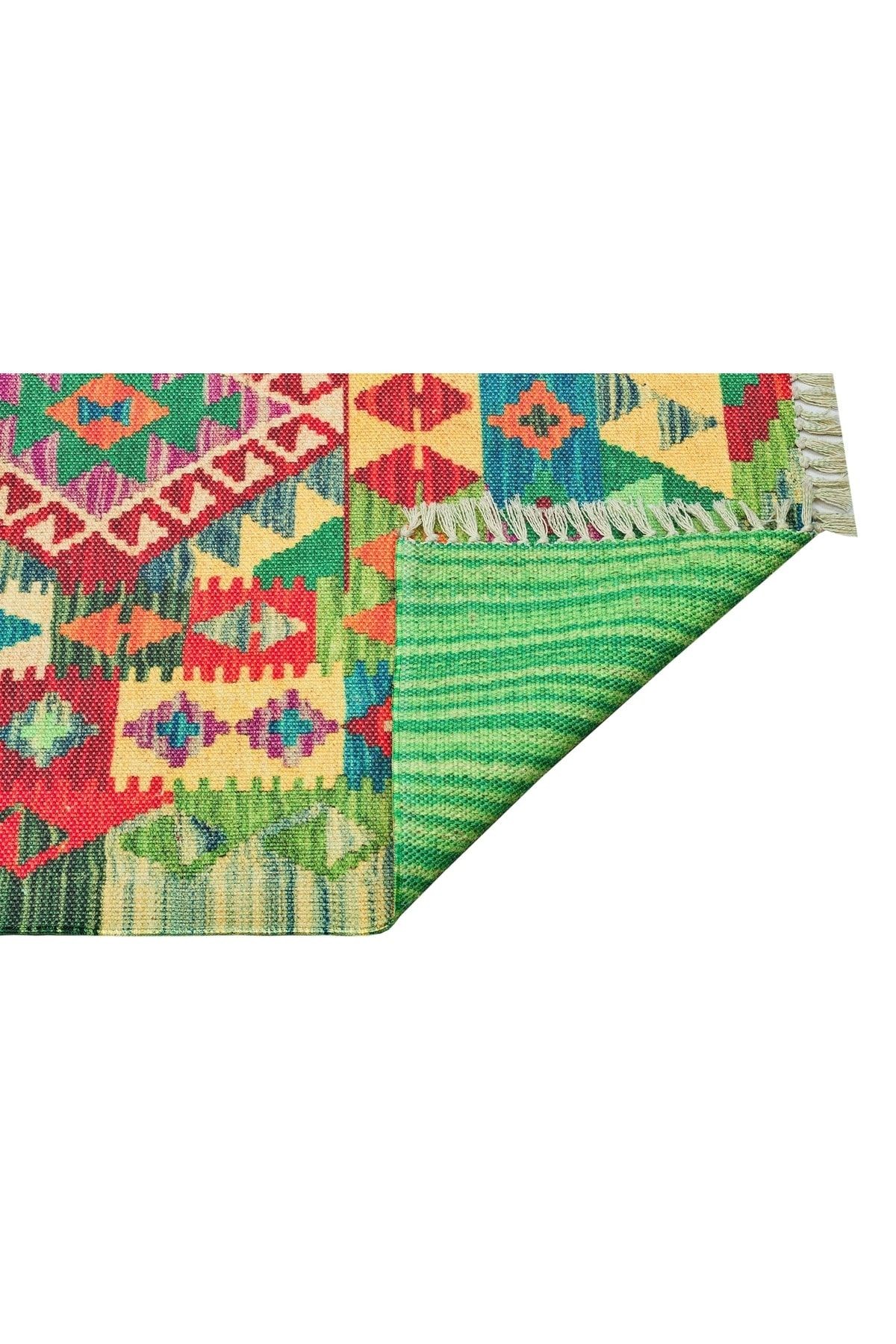 Cotton 527 Çok Renkli Etnik Desen Kilim
