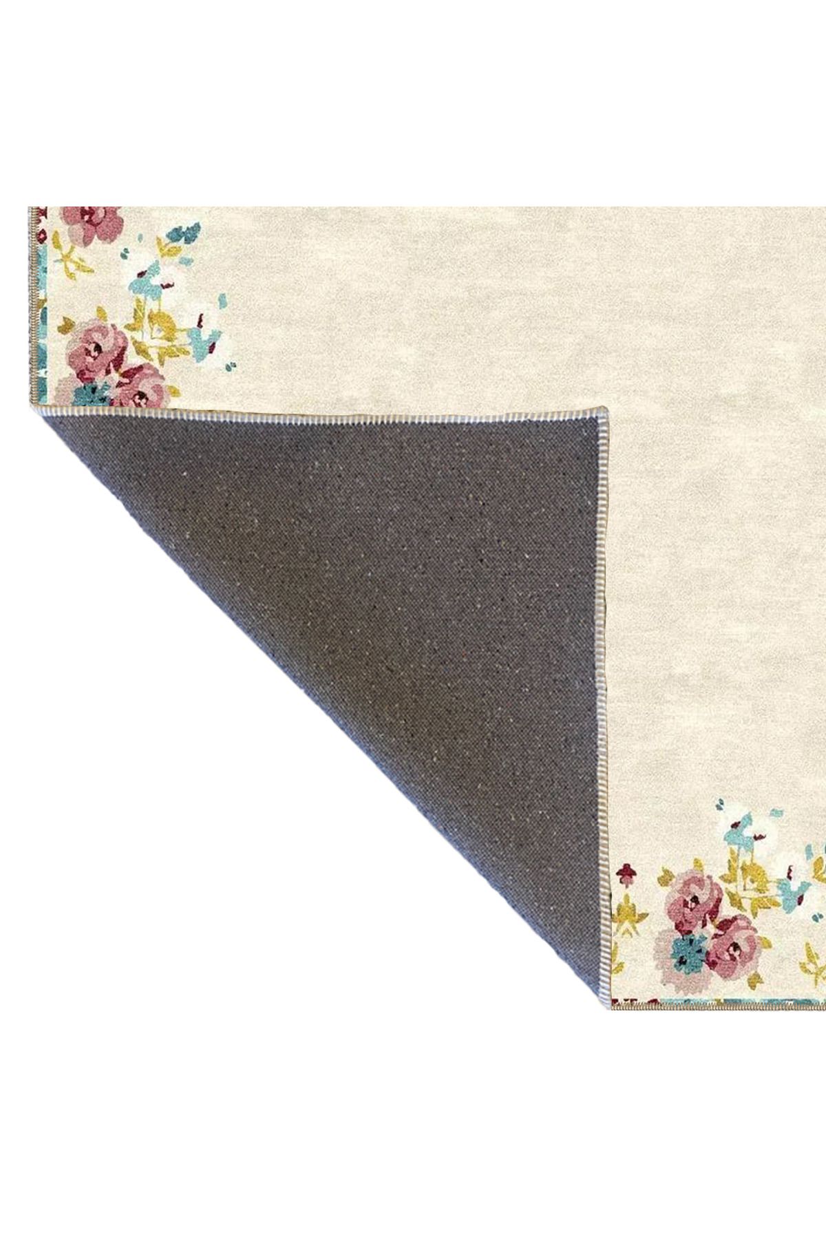 Floral Krem Renkli Desenli Dekoratif Halı miravip908