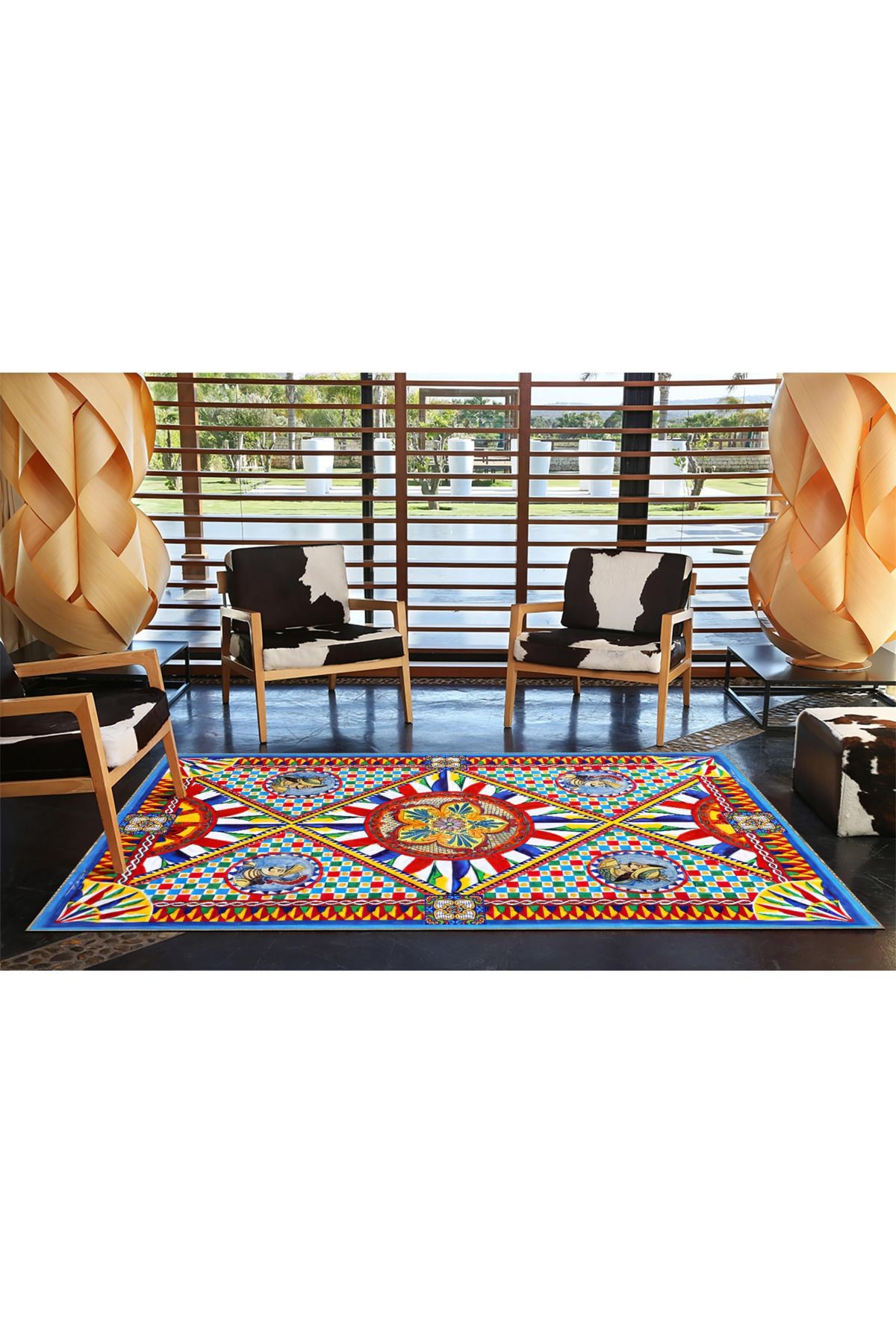 Berlin Çok Renkli Floral ve Geometrik Desenli Modern Dekoratif Halı 3872