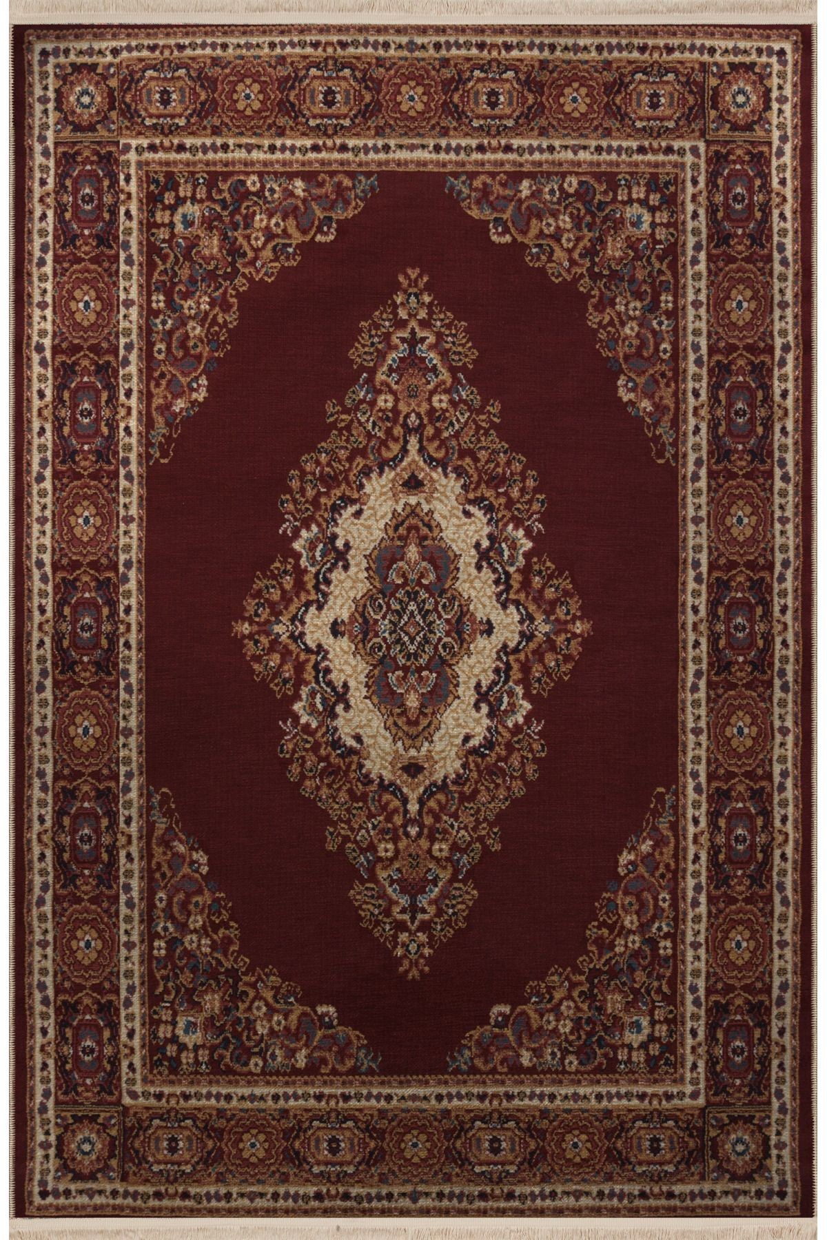 Bordo Temalı Geleneksel Motif Etnik Desenli Saçaklı Vintage Dekoratif Halı 3051