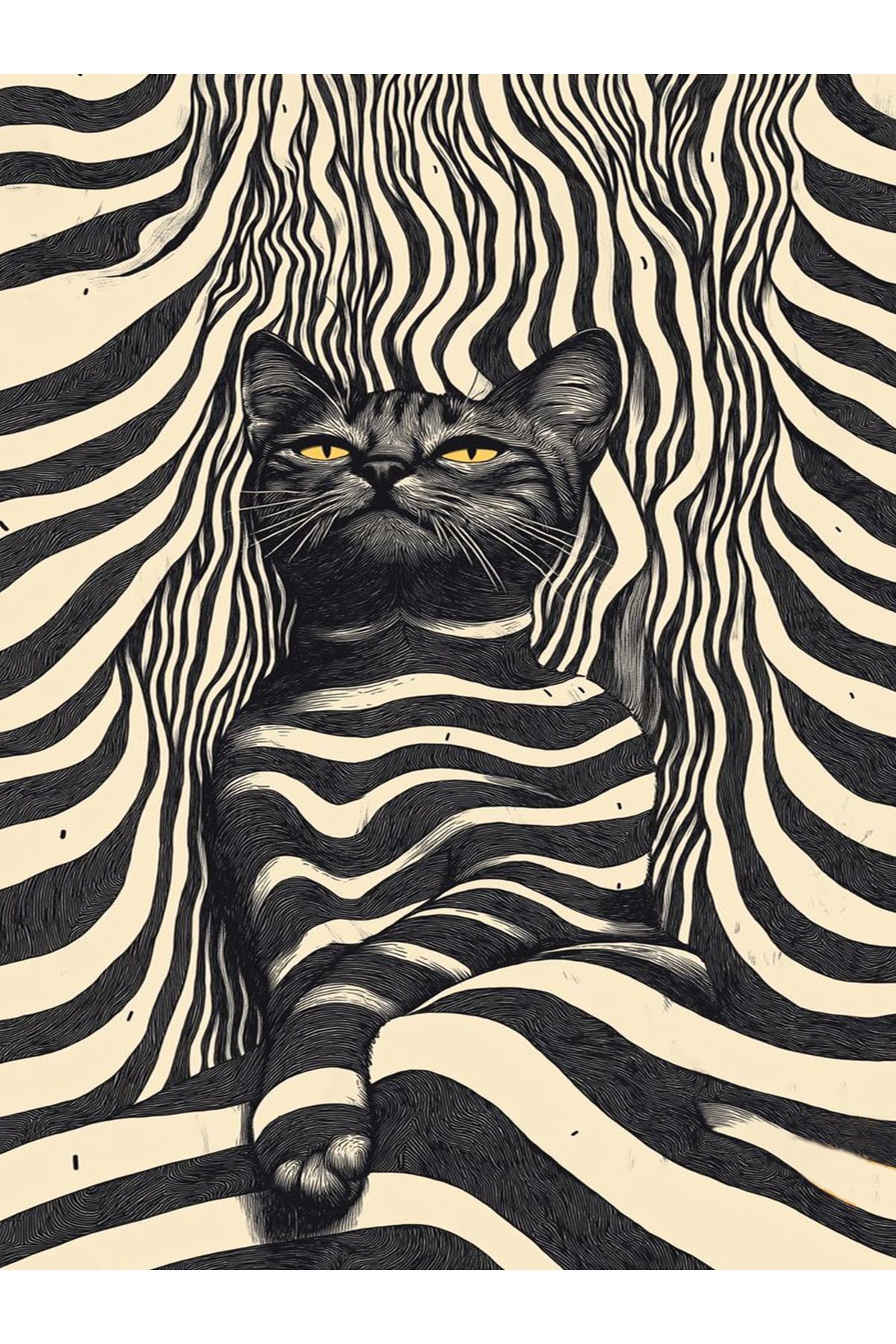 Efe Koleksiyonu Zebra Çizgiler Detaylı Asil Kedi Desenli Dokuma Taban Modern Dekoratif Halı 11