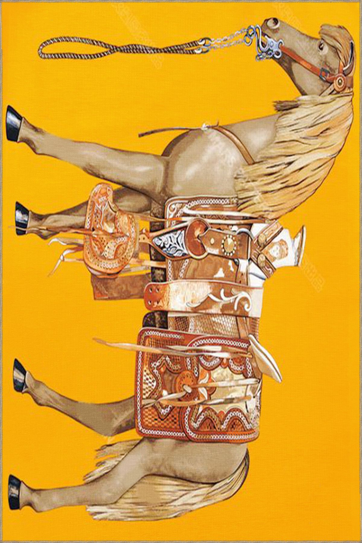 At Desenli Sarı Tonlarda Dekoratif Halı miravip718