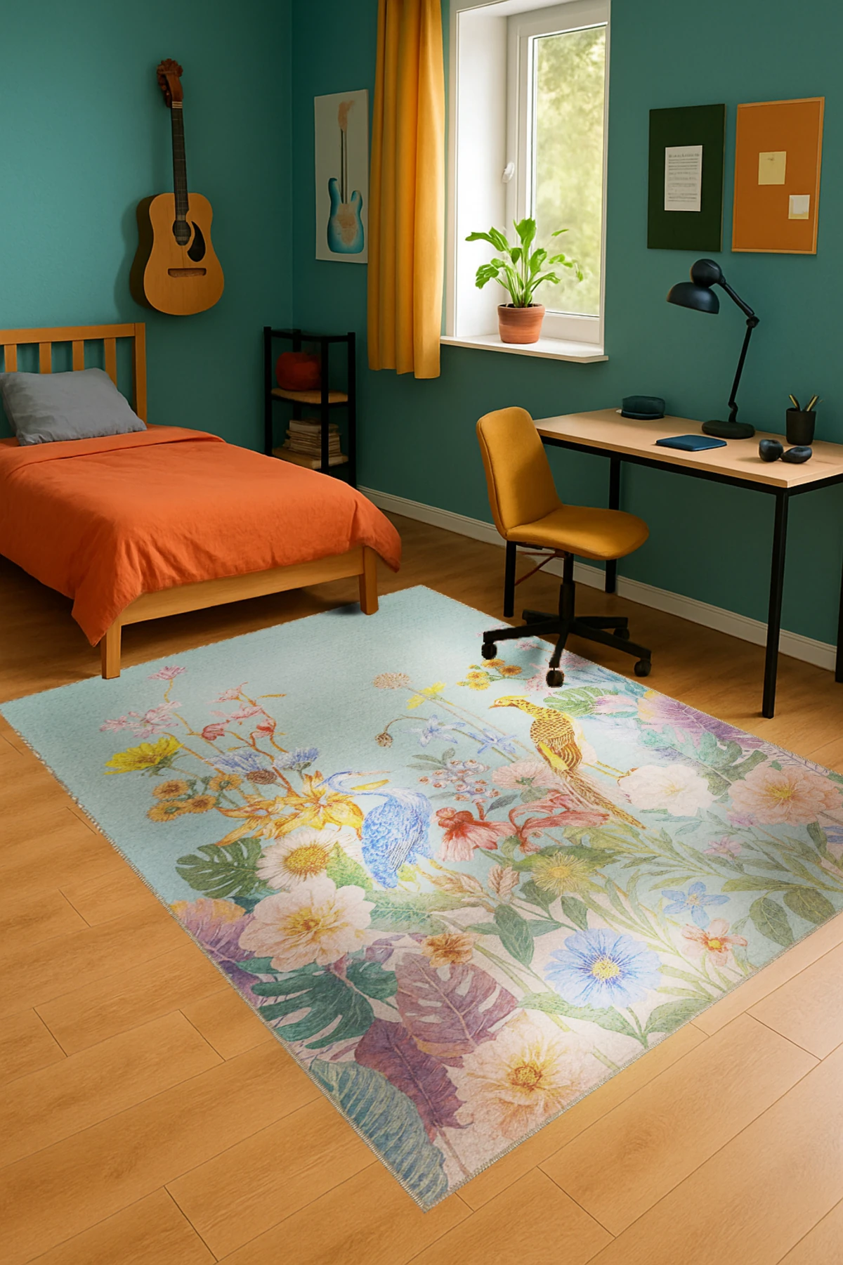 MOSSO Çiçek Motifli Desen Dokuma Taban Vintage Dekoratif Halımosso921