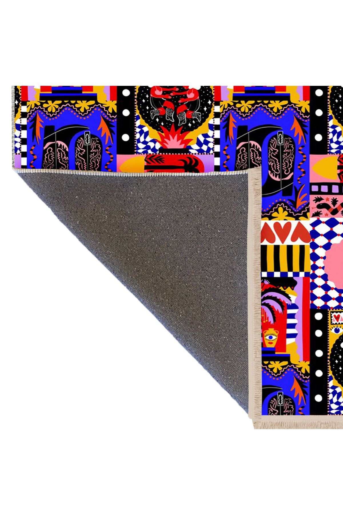 Asena Koleksiyonu Çok Renkli Soyut Figürler ve Kalp Desenli Kreatif Modern Dekoratif Halı 39